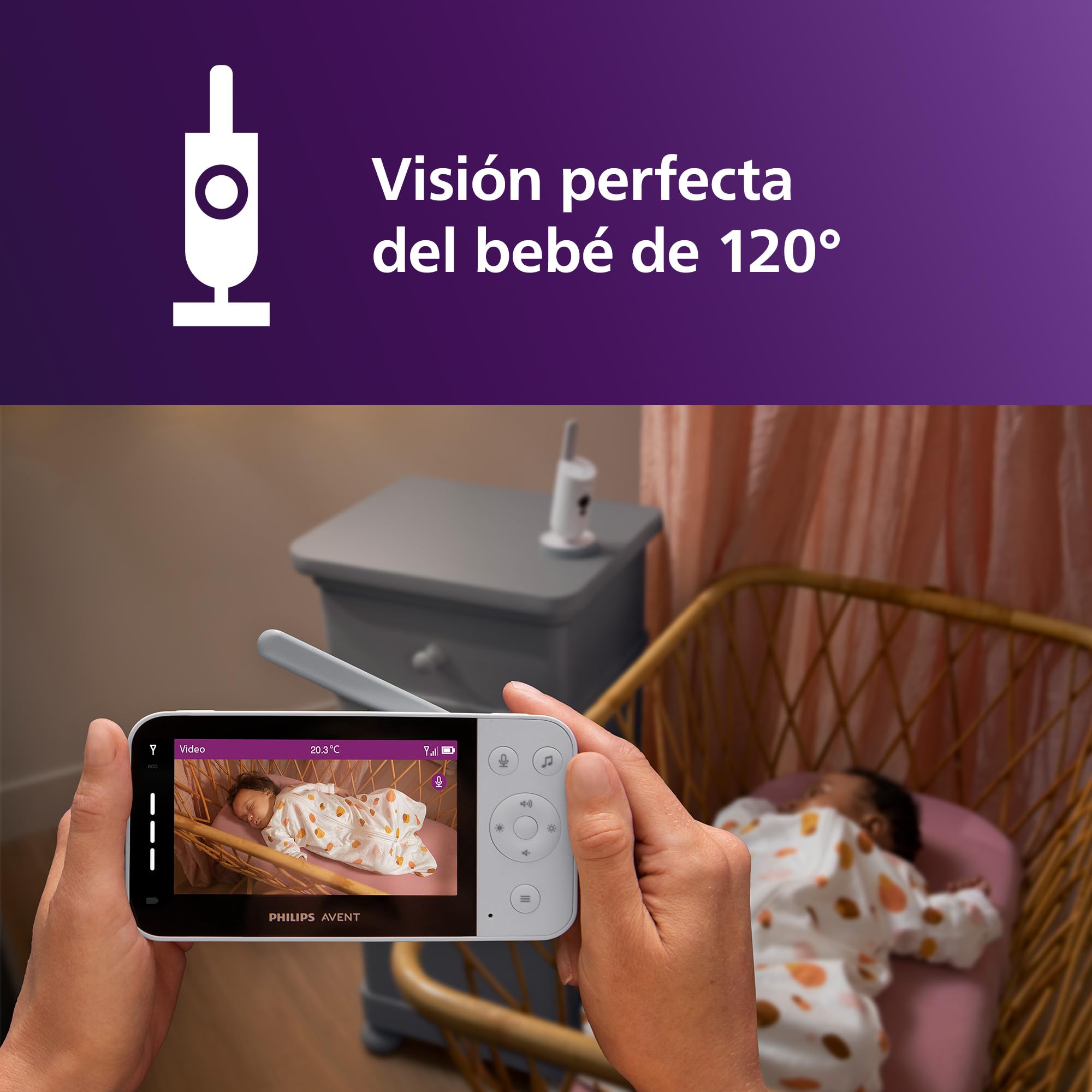 Philips Avent - Monitor de bebé Conectado con WiFi, cámara HD, visión Nocturna infrarroja, detección de llanto, Audio bidireccional, 12 Horas de Tiempo de Pantalla en Modo ecológico, Modelo SCD951/26