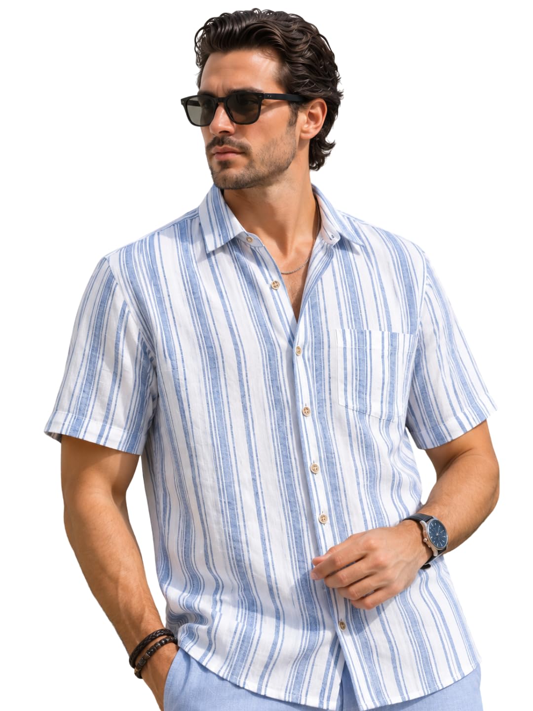 majestic man Men’s Pure Cotton Striped Half Sleeve Slim Fit Casual Shirt for Men-picture-20
