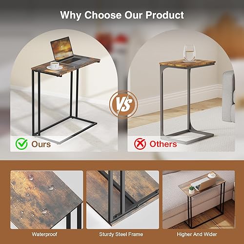 Miniatura 8 de Mesa auxiliar en forma de C, moderna mesa auxiliar con marco de metal, diseño que ahorra espacio para sala de estar, mesa de sofá de gran superficie