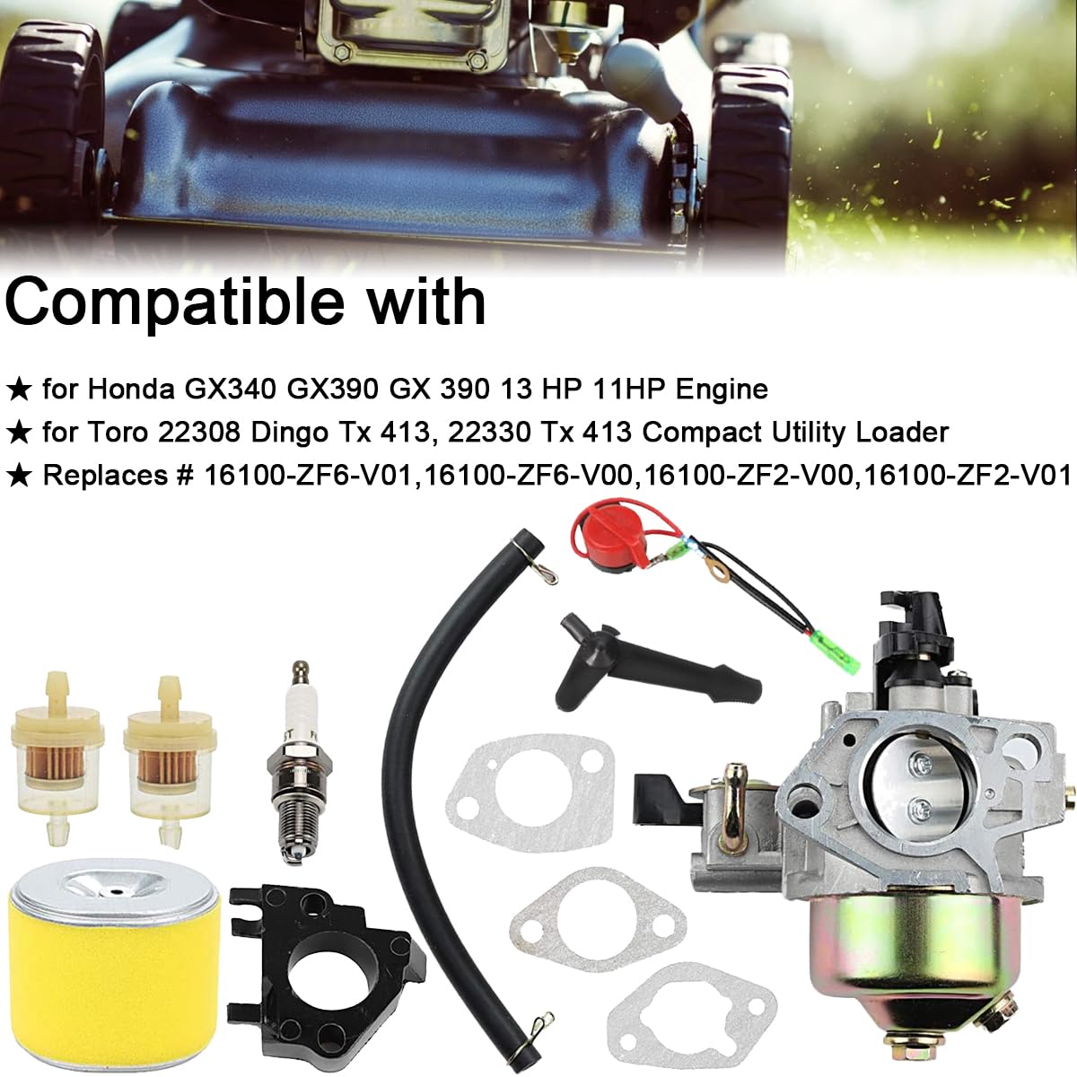 ZAMDOE Vergaser Kit für Honda GX340 GX390 13HP 11HP Toro 22308 22330 Rasenmäher-Wasserpumpen, ersetzt 16100-ZF6-V01 16100-ZF6-V00