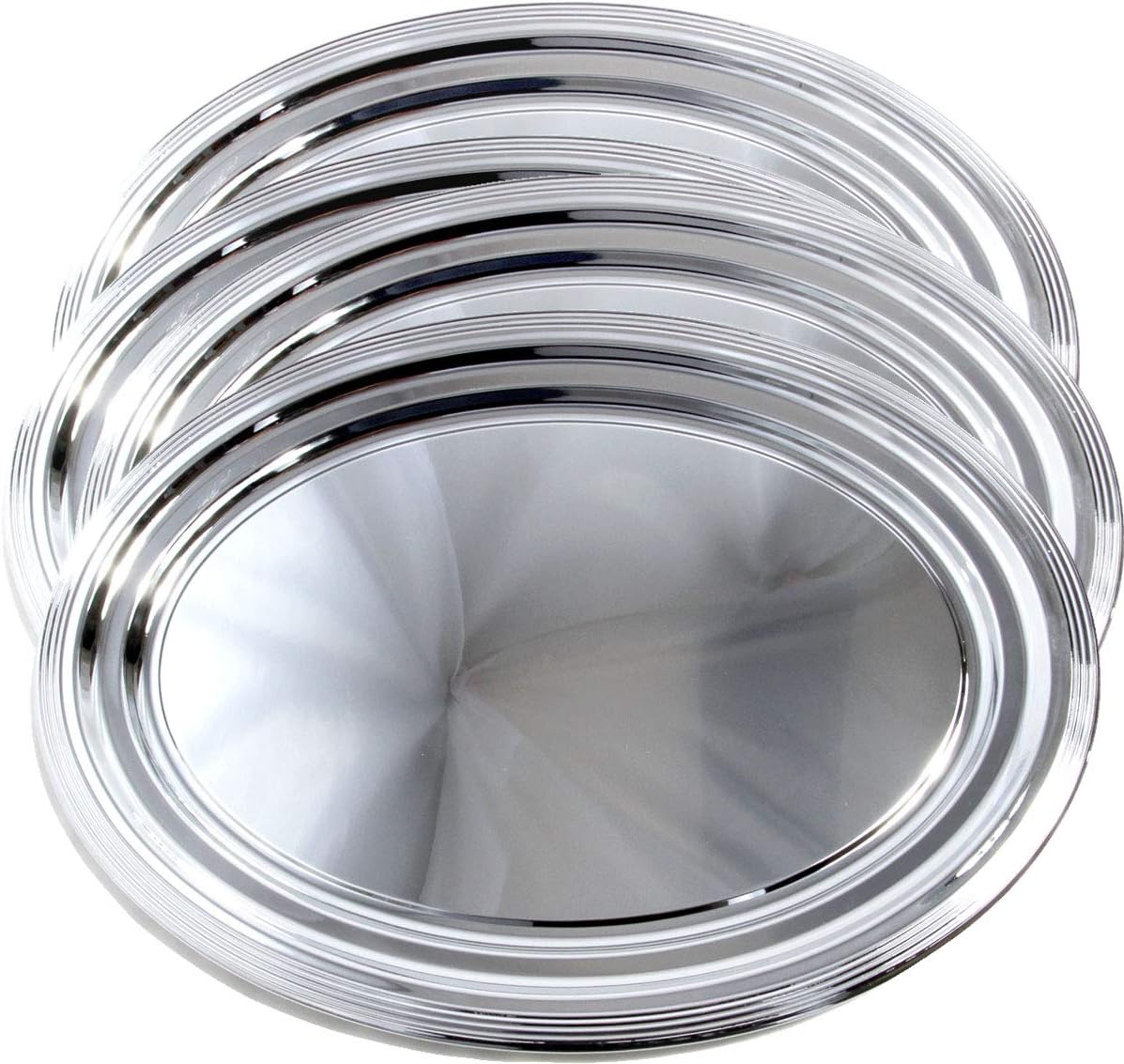 (Pack of 4) 18" x 13.5" Oval Shape Plain Design Chrome Plated Serving Plate Mirror Tray Platter Tableware Deco Art Multi-Purpose Holiday Birthday Cake Buffet Party (Large) T665-4PK