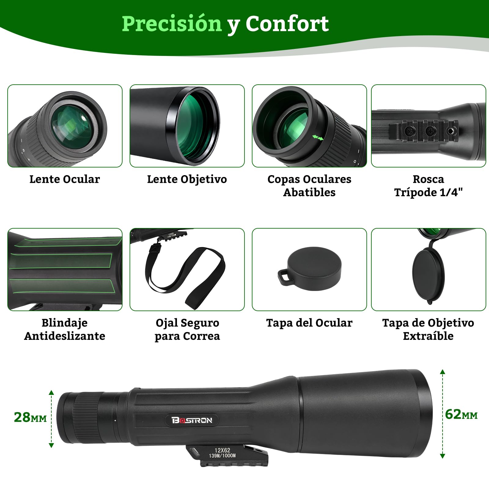 Telescopio Terrestre con trípode12×62 Impermeabile para Caza | Cannocchiale da Osservazione,HD FMC BAK4 Telescopio Terrestre para Tiro al Blanco, Observación de Aves,Vida Silvestre