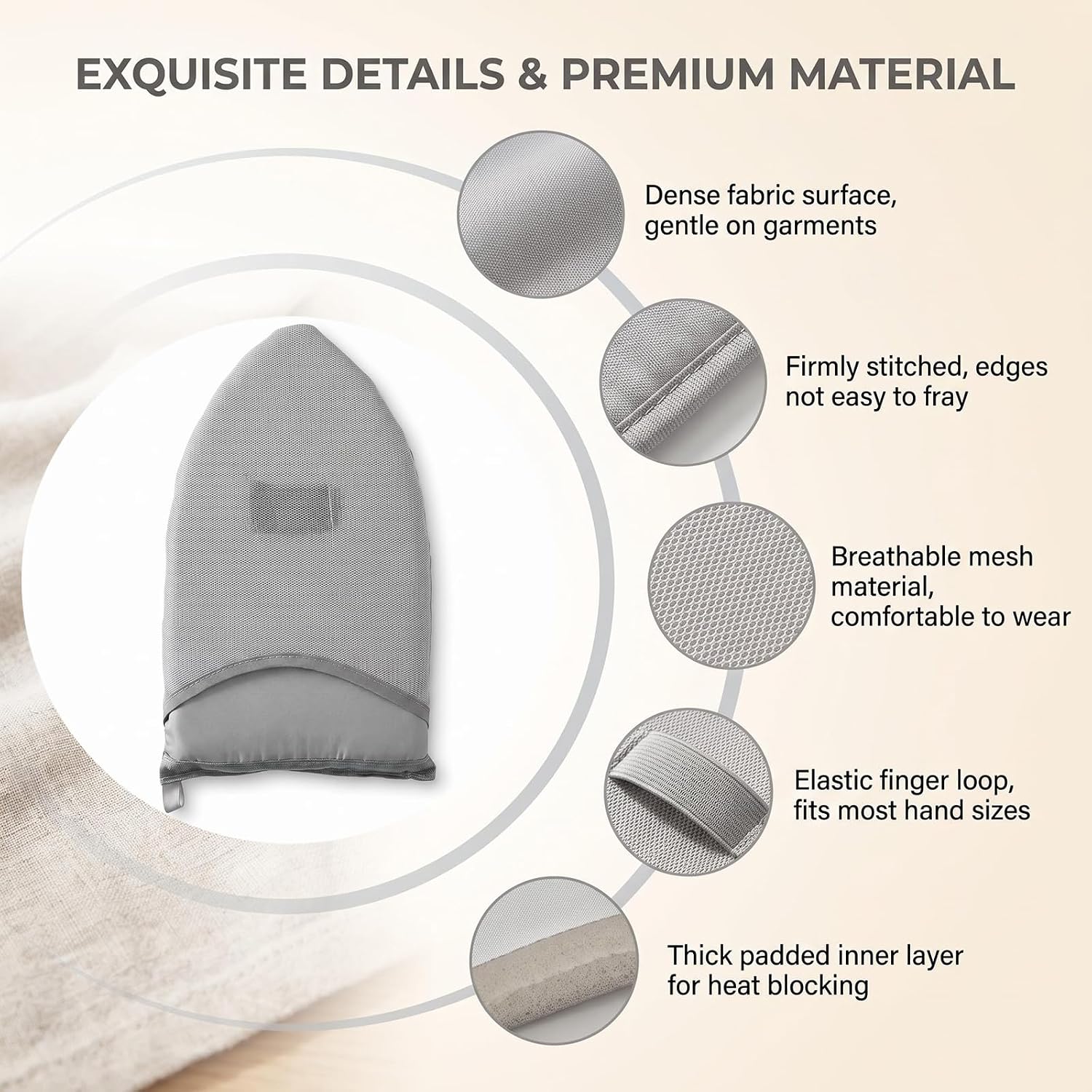 Gray Pointed Garment Steamer Hand Pad, 9.84 Inch Ironing Glove