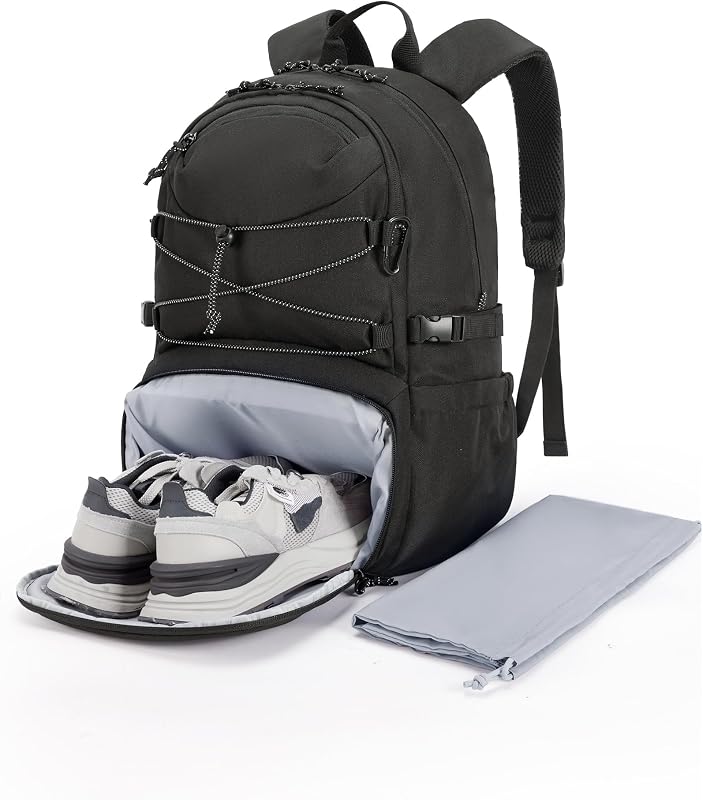 Gym Backpack with Shoes Compartment, Travel Backpack for Men Women, Stylish Workout Sport Bag for Yoga, Casual Weekender Carry On for Flight, College, Outdoor, Black