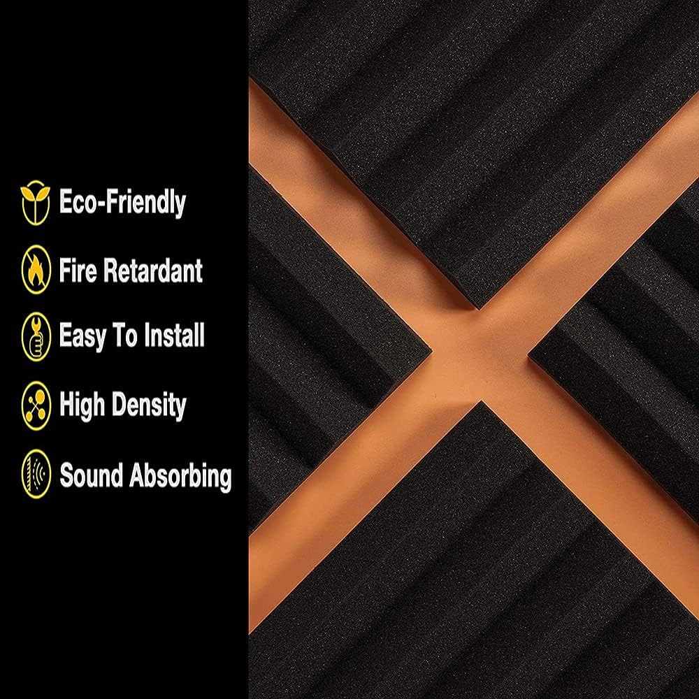4pcs Wedge Acoustic Foam Tiles Panels,12x 12x 1Sound Proof Foam Panels,Fire Resistant,Sound Insulation for Studio,Home,Office (Color : Black)