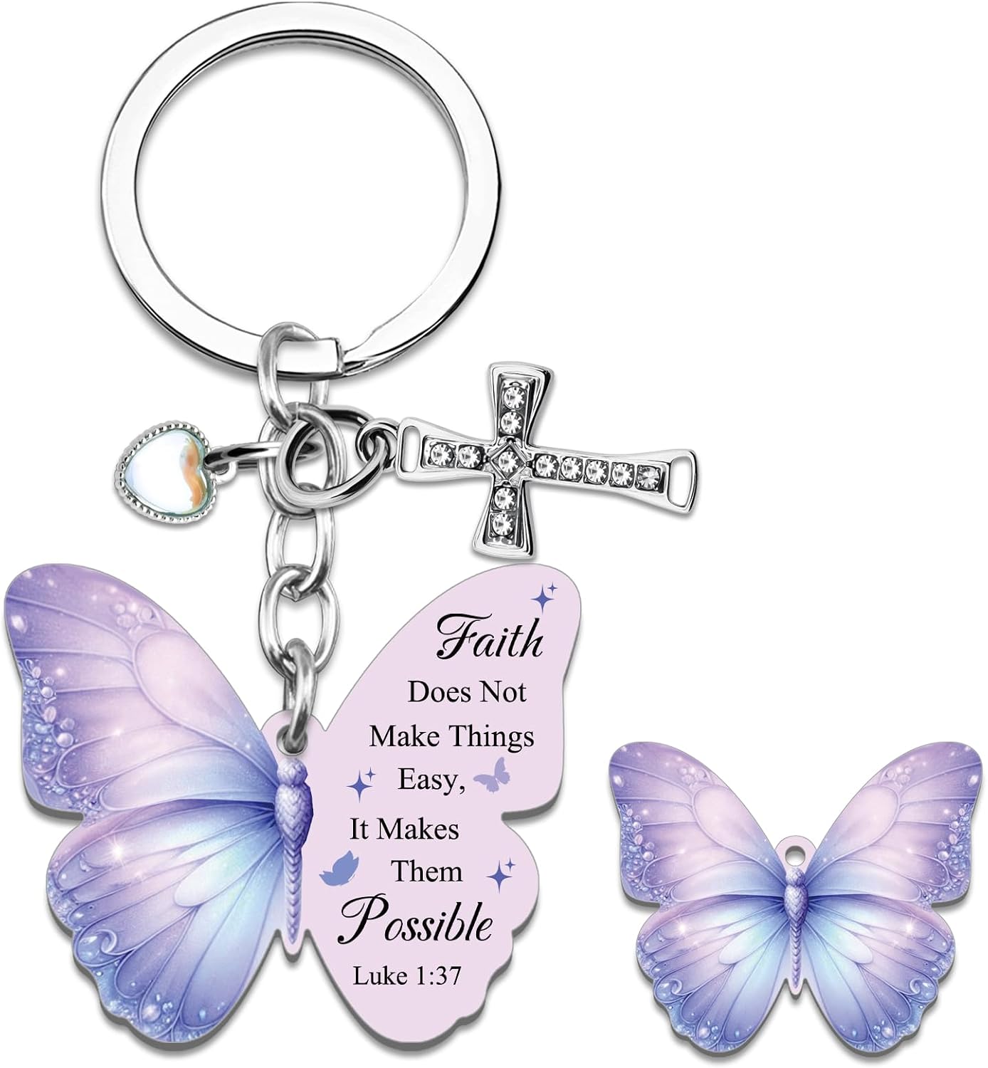 Purple Gifts Butterfly Cross Keychain For Women Bible Verse Scripture Gifts