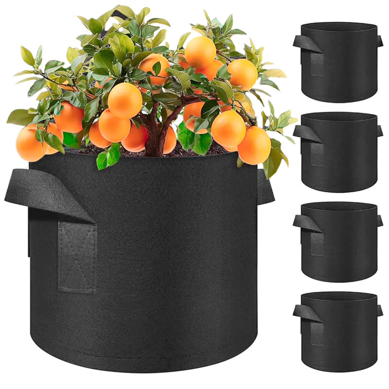 Grow Bags with Durable Handles & Reinforced Stitching,Thick Non-Woven Fabric | 280 GSM Grow Bag for All Plants, Garden Accessories| Grow Bags 12x12 inch Pack of 5 – Black