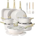 GiPP Pots and Pans Set Non Stick - 14 Pcs White Granite Kitchen Cookware Sets Nonstick Induction Cookware Cooking Pan Set with Frying Pans, Saucepans and Silicone Utensils, PFOS & PFOA Free
