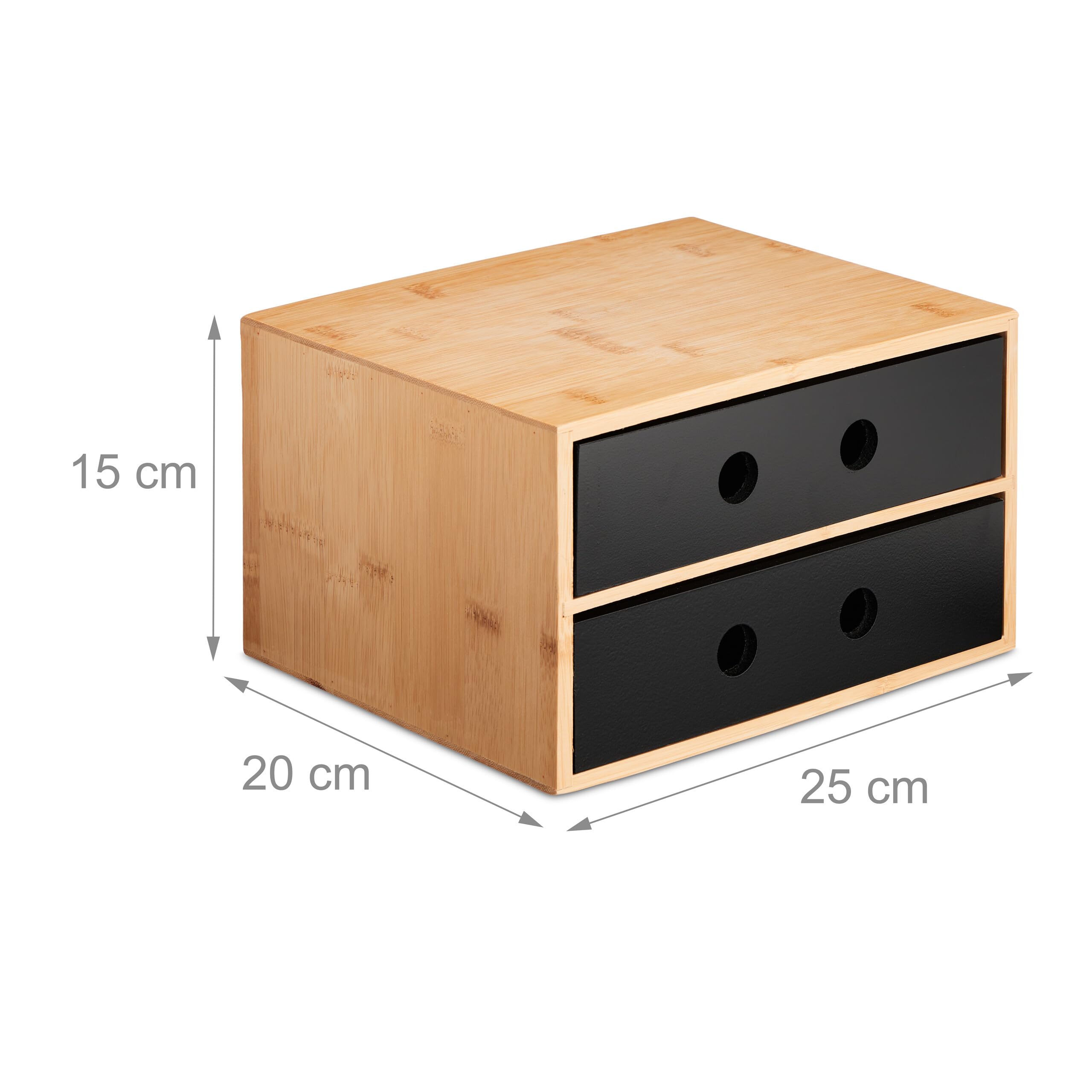 Relaxdays Organizer da Scrivania, 2 Cassetti, bambù e MDF, HLP: 15x25x20 cm, Portapenne Tavolo Ufficio, Naturale Nero