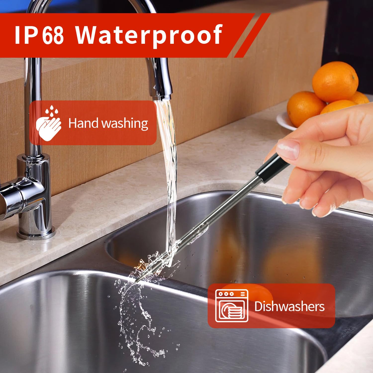 Termómetro de carne inalámbrico, Bluetooth con conexión a aplicación, pantalla LCD, IPX7, resistente al agua, termómetro para barbacoa, horno, barbacoa, cocina