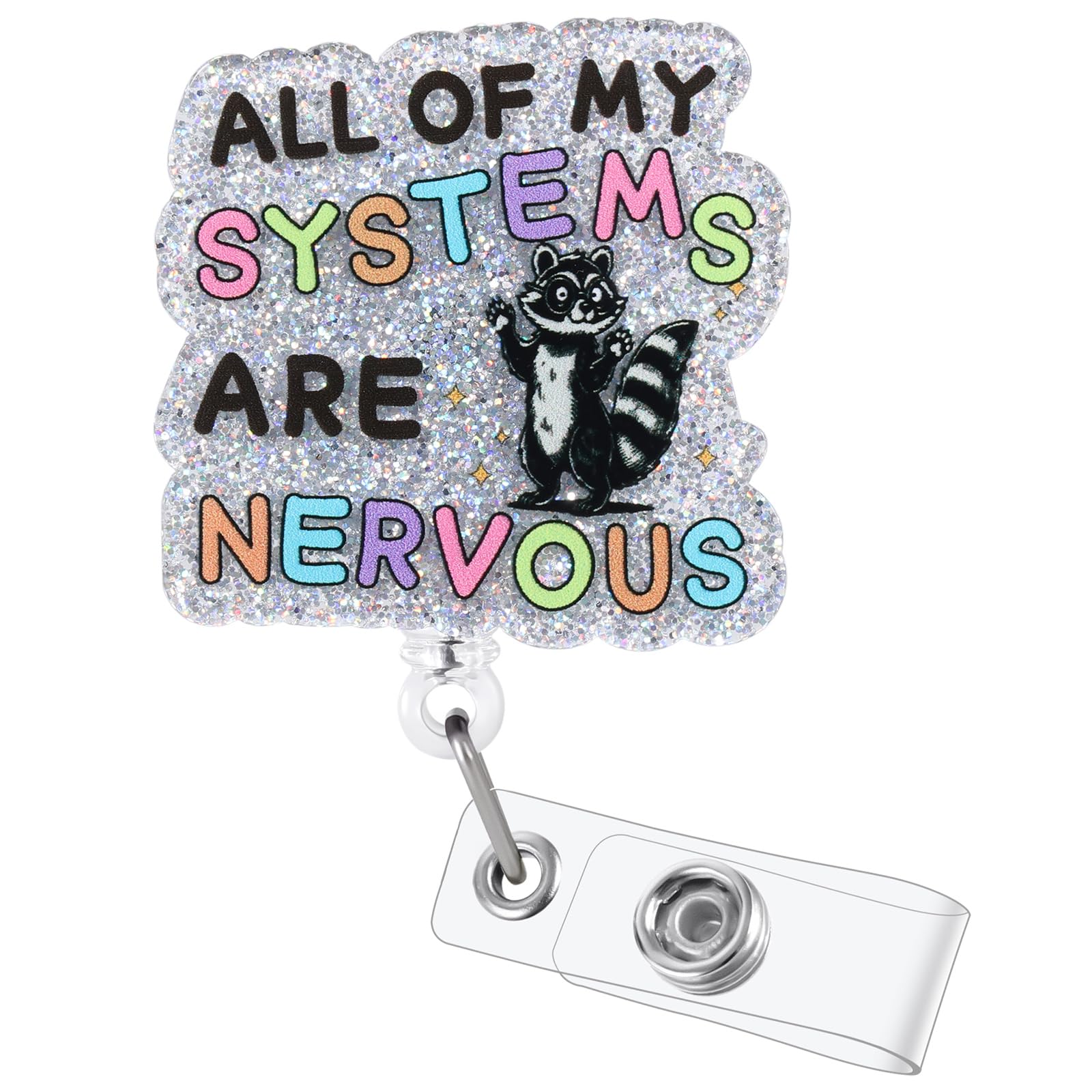 All of My Systems are Nervous Funny Nurse Badge Reel, Cute Raccoon Retractable ID Card Badge Holders, Work Badge Clip for ICU ER ED EMT Labor and Delivery Psychiatry Night Shift Nurse Social Workers โ image 1