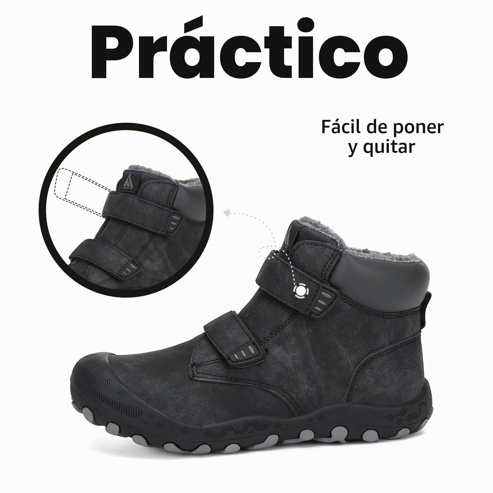 Mishansha Botas de Nieve Niño Botas Antideslizantes, Negrocarbón 38 | Forro cálido, cierre de autollenado, puntera reforzada, suela con dibujo, colegio, paseos, nieve