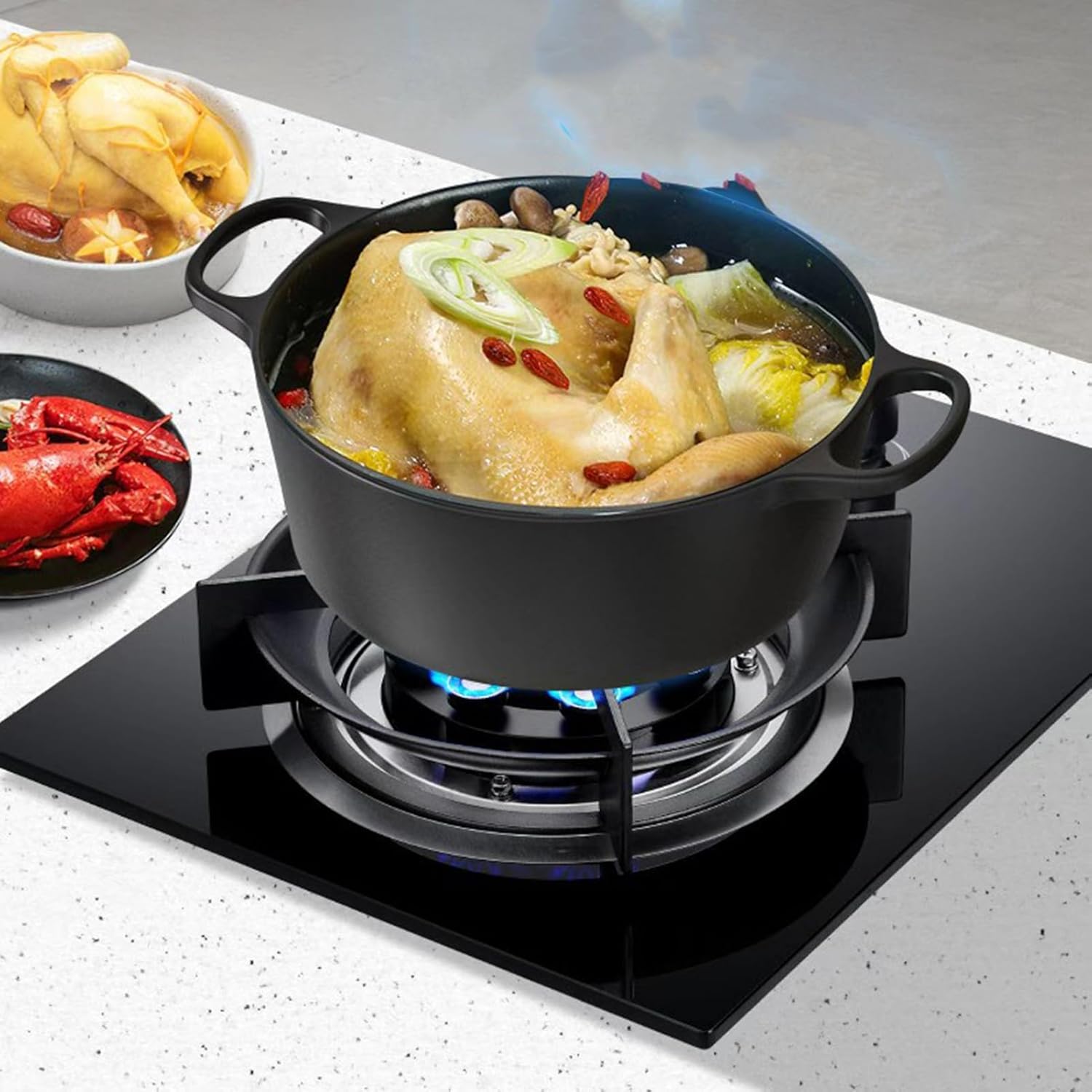 Portable Gas Stove,7.2KW 9-cavity High-Efficiency Cooker,Household LPG/Natural Countertop,with Flame Failure Protection and Tempered Glass Panel(NG)