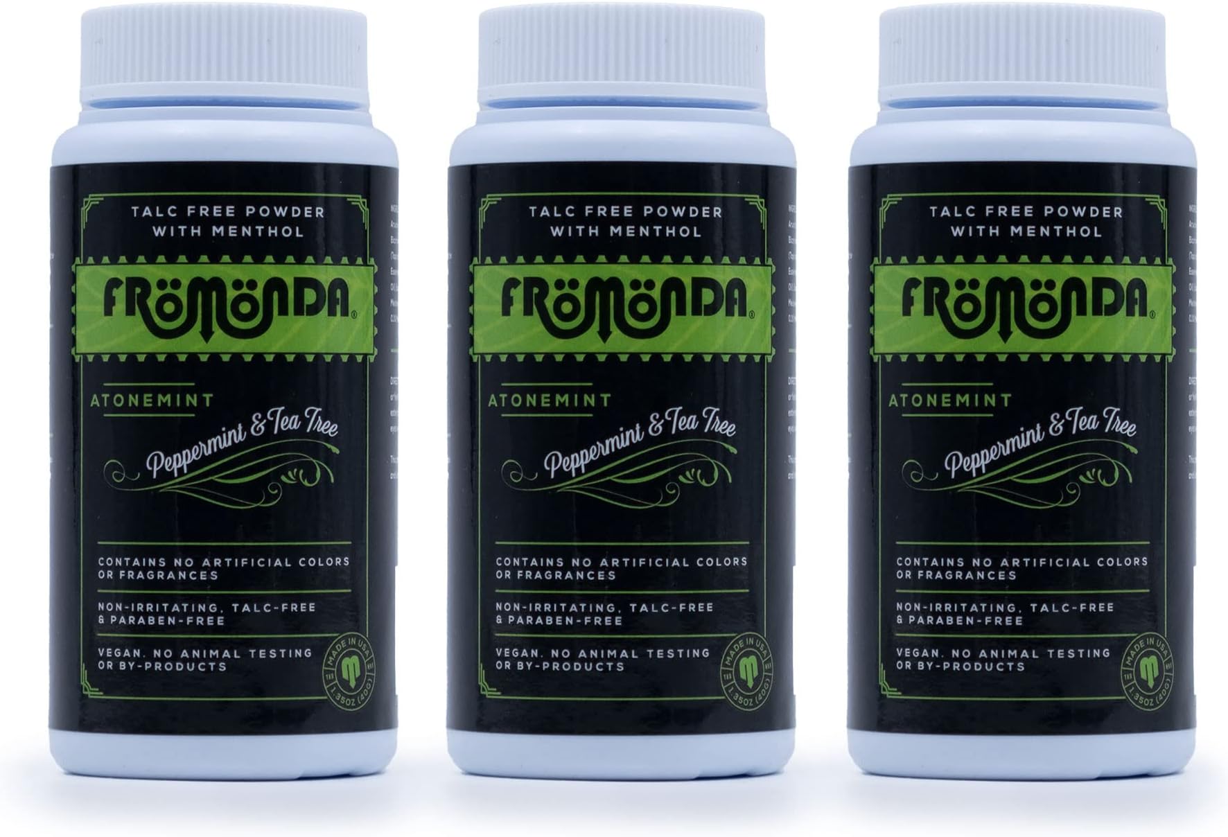 Fromonda Atonemint Talc-Free Body Powder With Menthol, 100% Natural (Pack Of 3), Travel Size