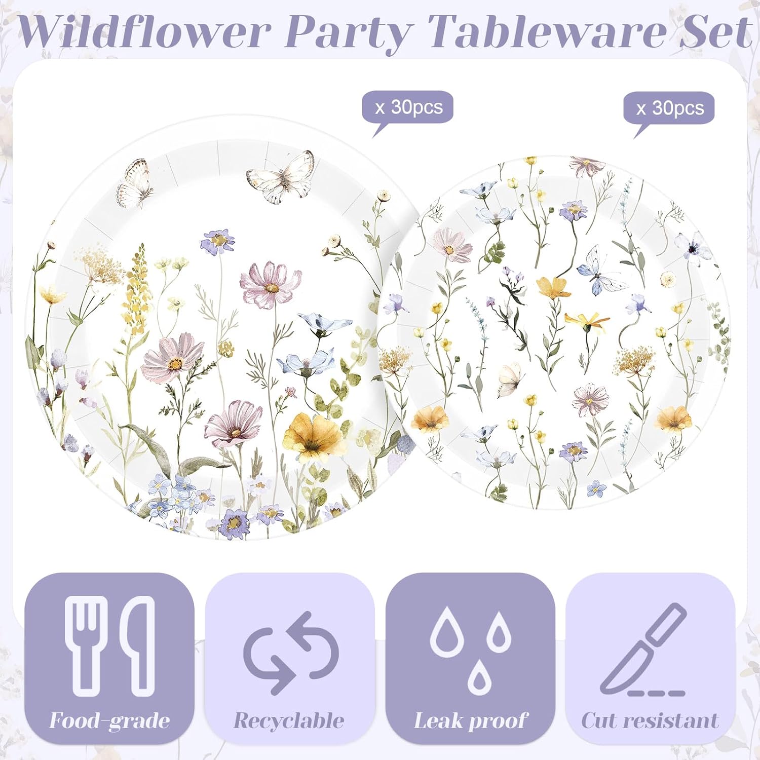 Pickmesh 60 Pcs Wildflower Paper Plates 9 in and 7 in Disposable Floral Dinner Plates Watercolor Spring Flower Dessert Party Dinnerware for Tea Party Birthday Baby Shower Bridal Shower - Image 3