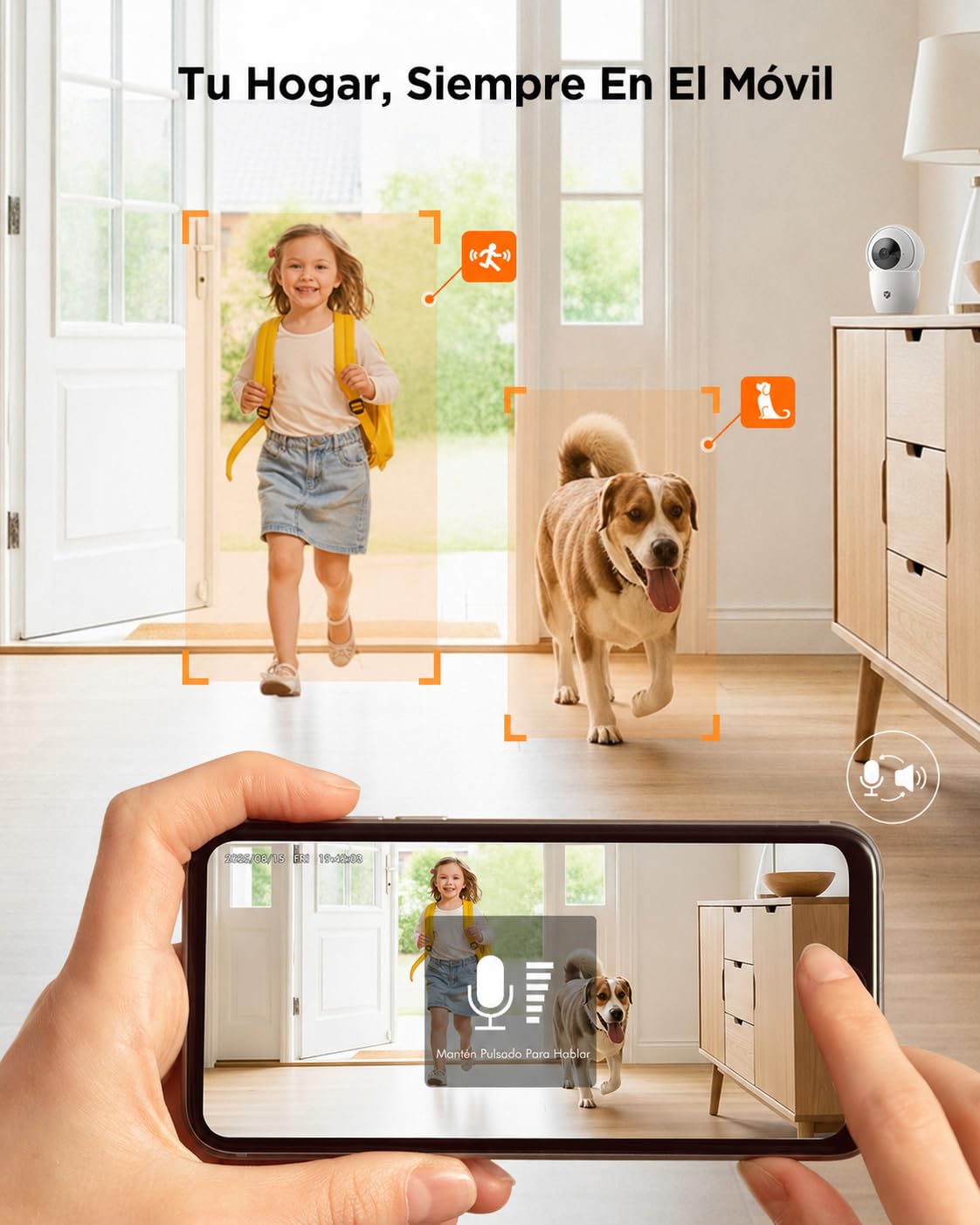 2.4/5G Camara Vigilancia WiFi Interior, 2K 360°PTZ Camara Vigilancia Domicilio WiFi para Bebes/Mascotas/Seguridad, Seguimiento Automático, Visión Nocturna, Audio Bidireccional, Pack 2