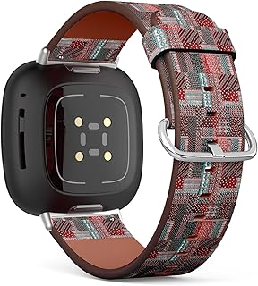 CJBROES Replacement Leather Watch Band, Compatible with Fitbit Versa 3 and Fitbit Sense of Wristband Bracelet Accessory - Quilting Patchwork Embroidery