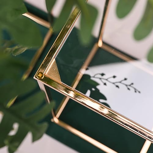 Miniatura 9 de Soporte de pedestal cilíndrico para fiestas jarrones dorados para centros de mesa boda con panel acrílico 3 piezas geométricas de metal para centros