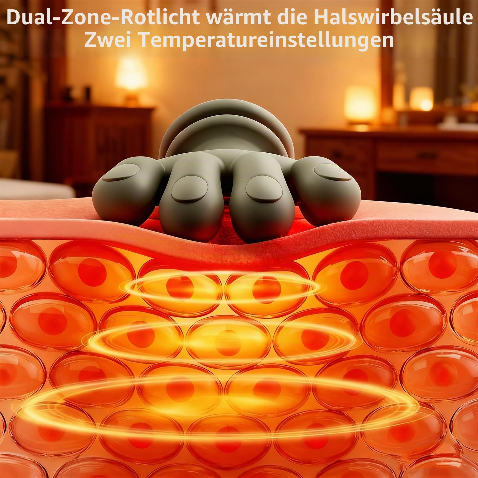 4D Nackenmassagegerät mit Wärme, Shiatsu Massagegerät, Massagegerät Nacken, kabelloses U-förmiges Massagekissen, 3 Massagegrade & 2 Temperaturstufen, für Zuhause, Büro, Reise (Stil 1)