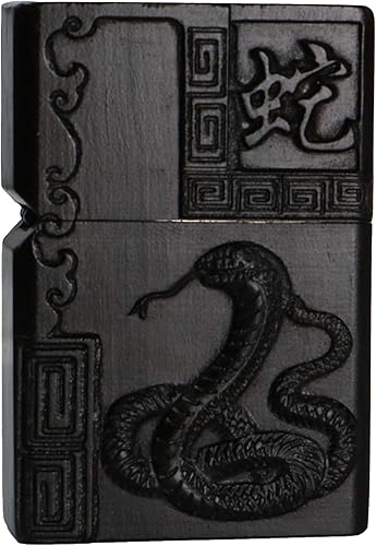 Miniatura 8 de Caja de Shell tallada madera negra de ébano natural para módulo Zippo (caballo rico)