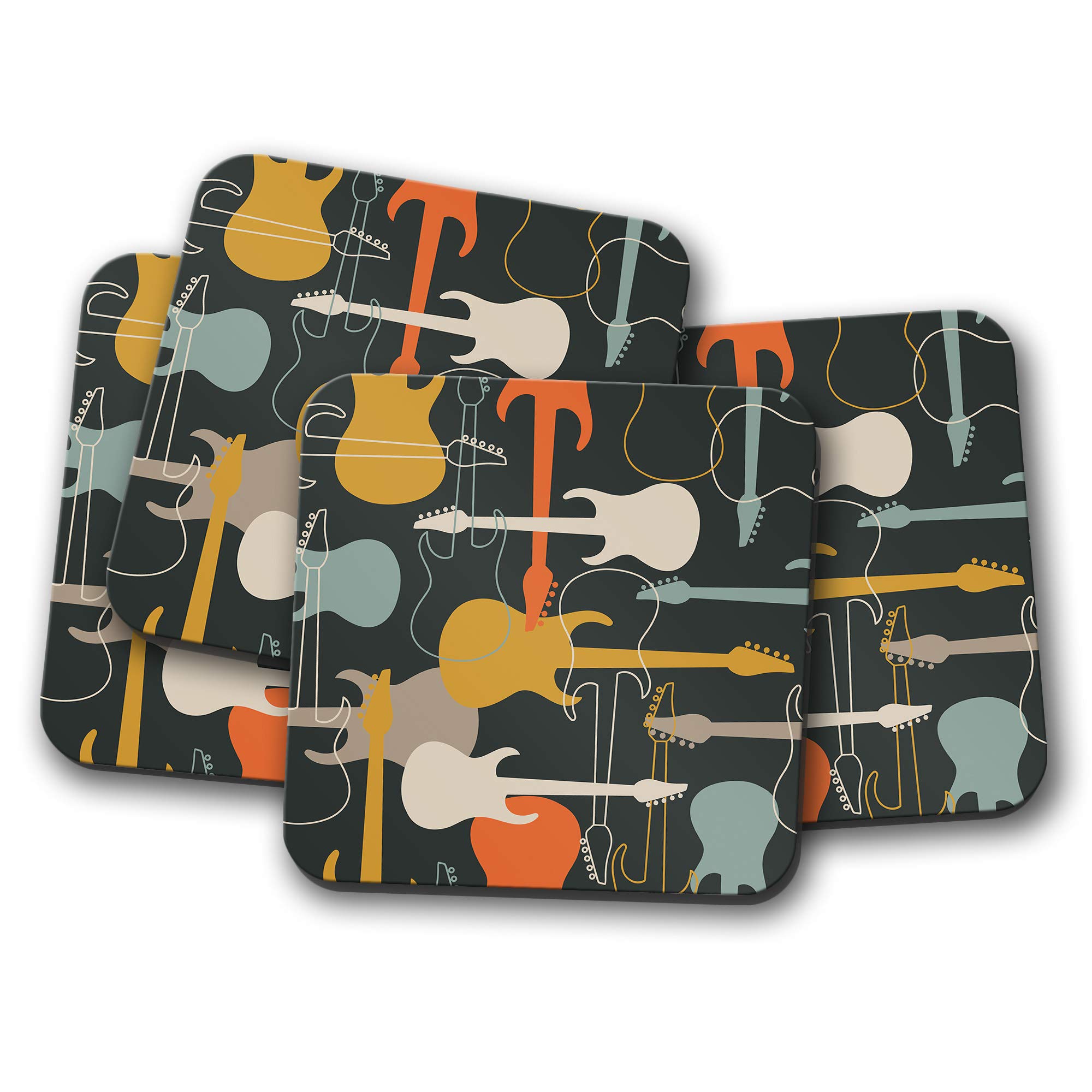 Destinationvinyl Multicolor 4 Set - Guitar Coaster - Music Band Dad Brother Fun #8823