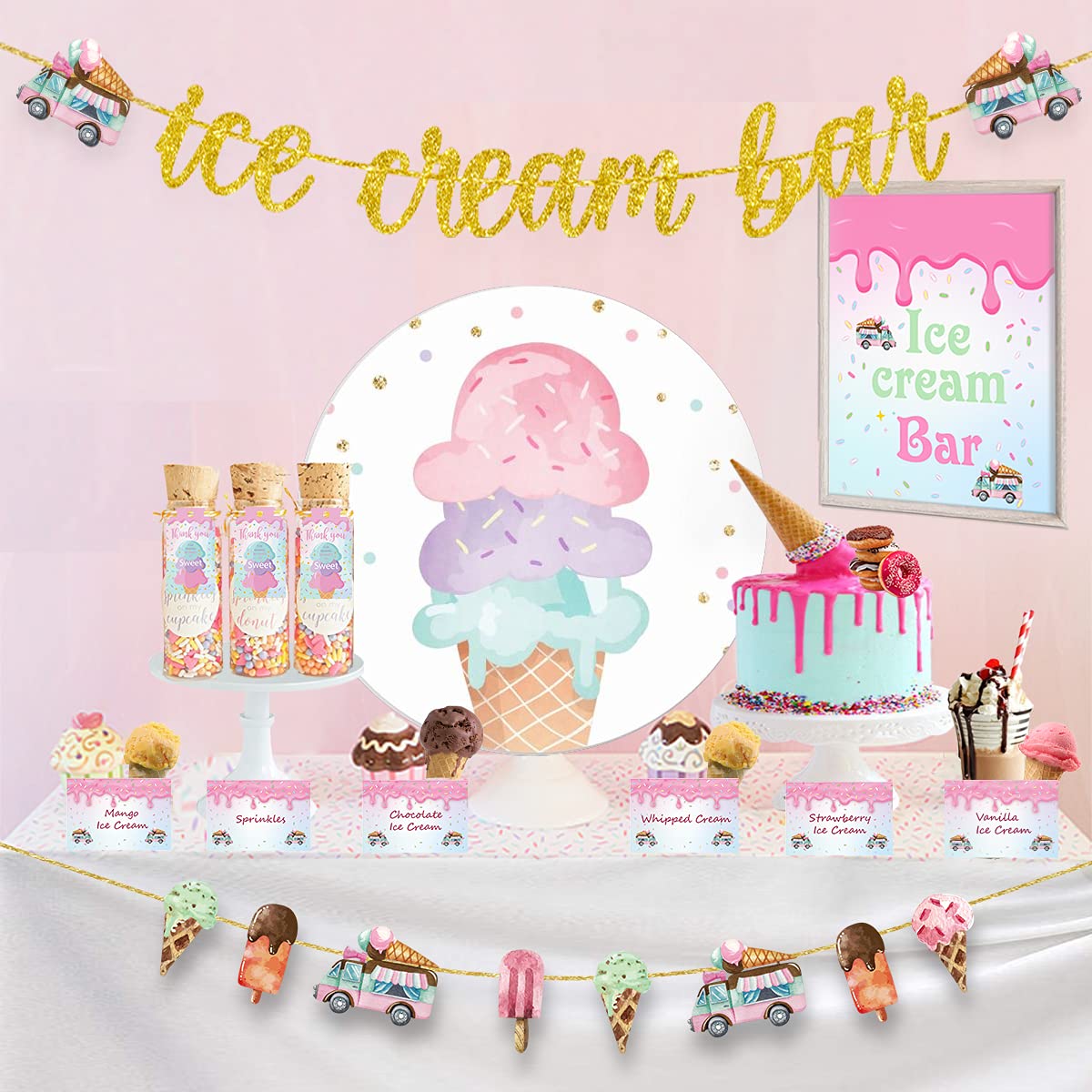 Buy Ice Cream Bar Decorations Kit Ice Cream Party Supplies Gold