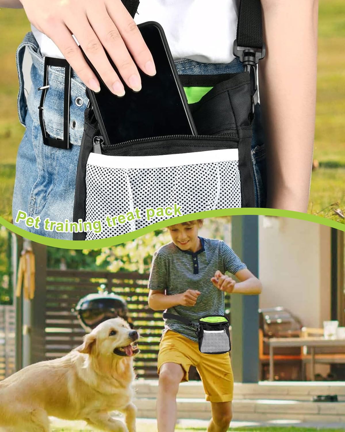 Sacchetti portatili per animali domestici da 1 pezzi in Piccola borsa per dolcetti, borsa da passeggio portatile, borsa per cani a mani libere (Nero di grandi dimensioni)