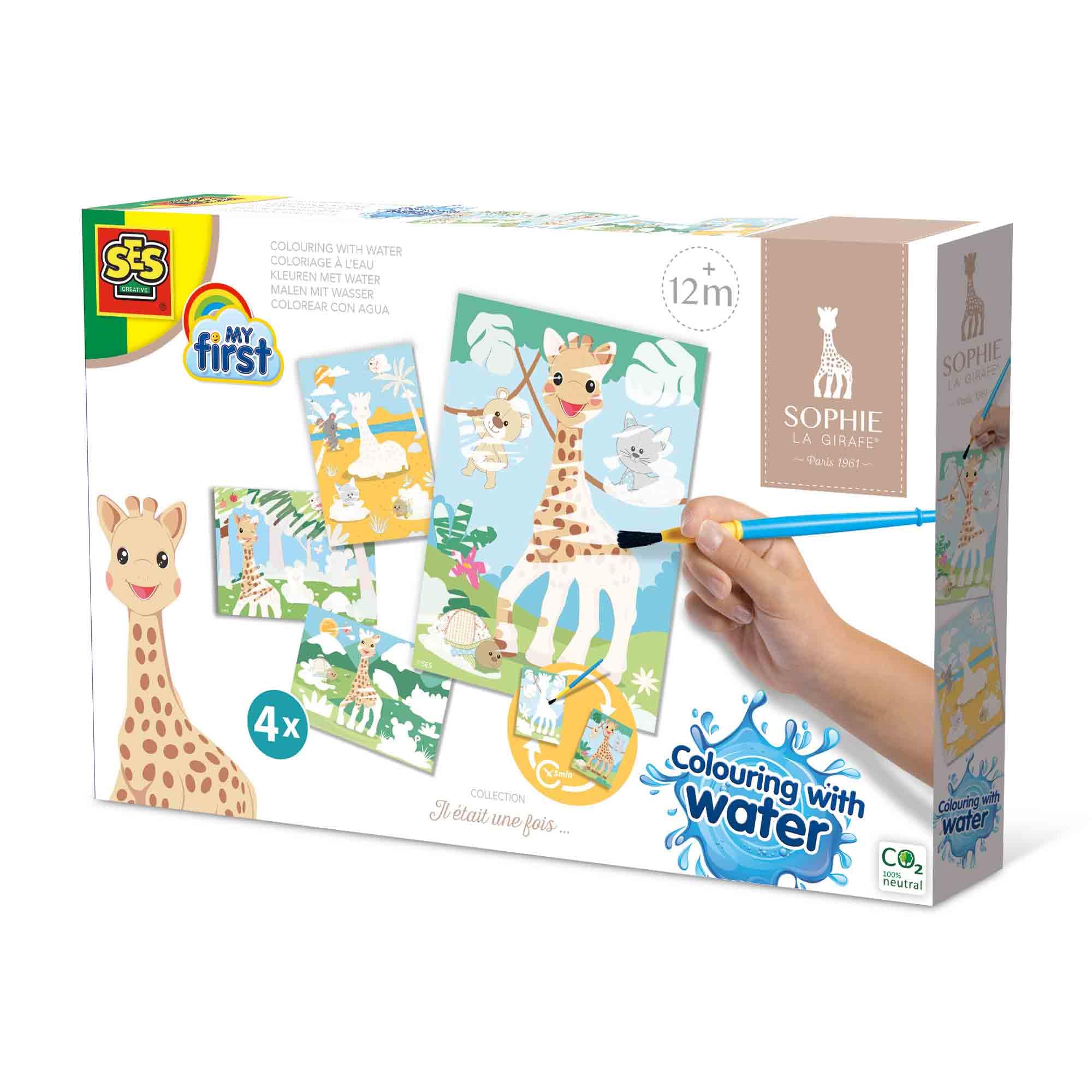 SES Creative 14490 - Sophie la Girafe - Colouring with Water, no Mess, 4 Reusable Cards, for Young Children