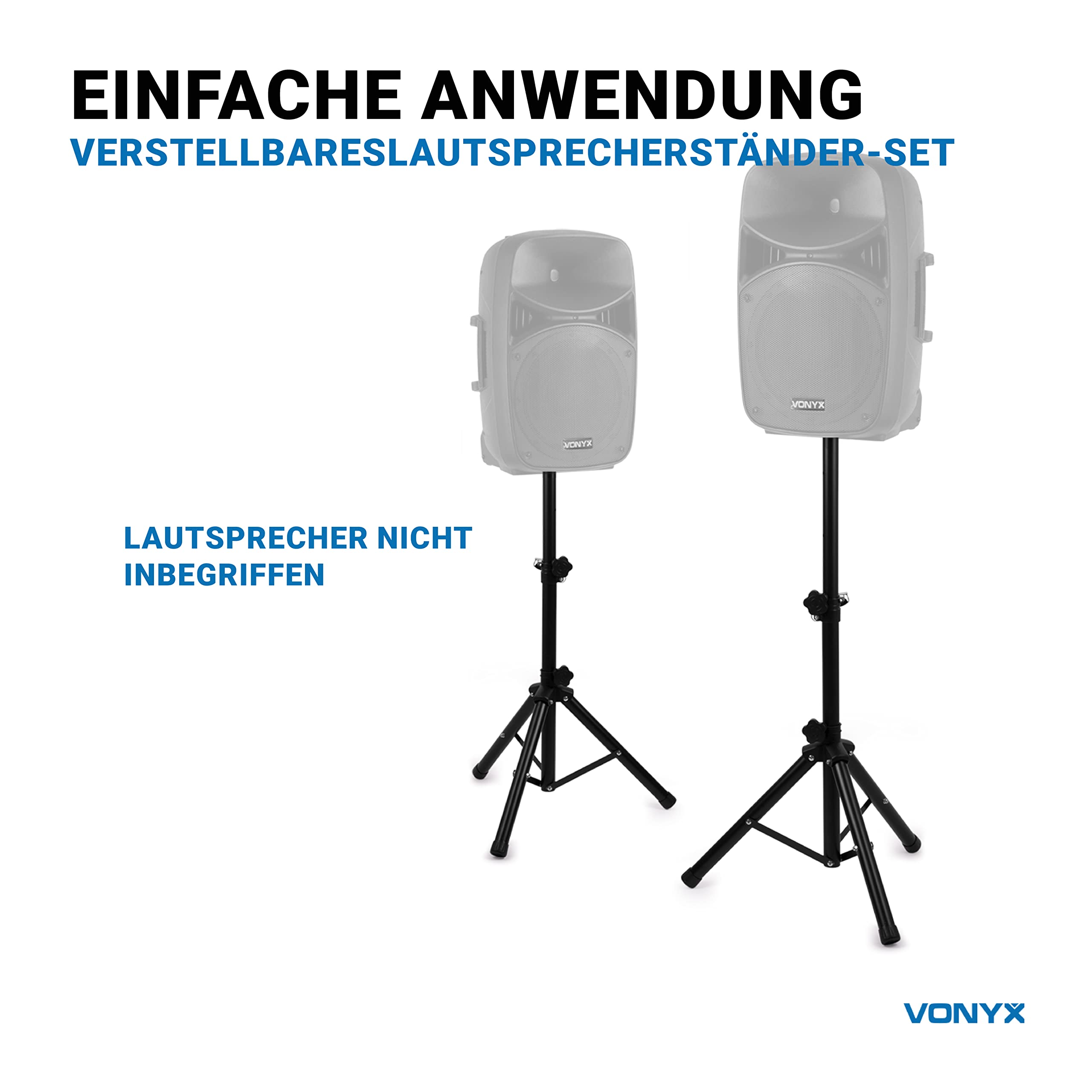 Vonyx LS02K Boxenstativ, Boxenständer, Lautsprecher Stativ, 67-115 CM, bis 20 kg, 35MM mit Sicherheitsstift, Lautsprecherständer höhenverstellbar, Boxen Stativ Speaker Stand - Schwarz