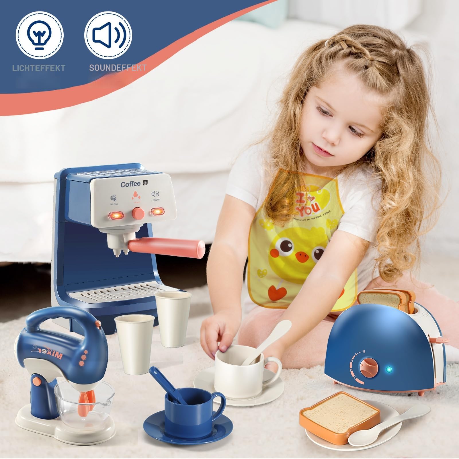 LOVE LIFE Küchengeräte Spielzeug Set,Küchenmaschine Kinder Set Mit Mixer,Toaster,Kaffeemaschine,Rührgerät mehr，Ideales Rollenspiel Geschenk für Mädchen und Jungen ab 3 Jahren