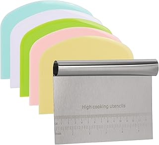 6 Pcs Dough Scraper Bench Scraper, Stainless Steel Scraper/Chopper & Plastic Dough Cutter for Bread Cake Pastry Sourdough