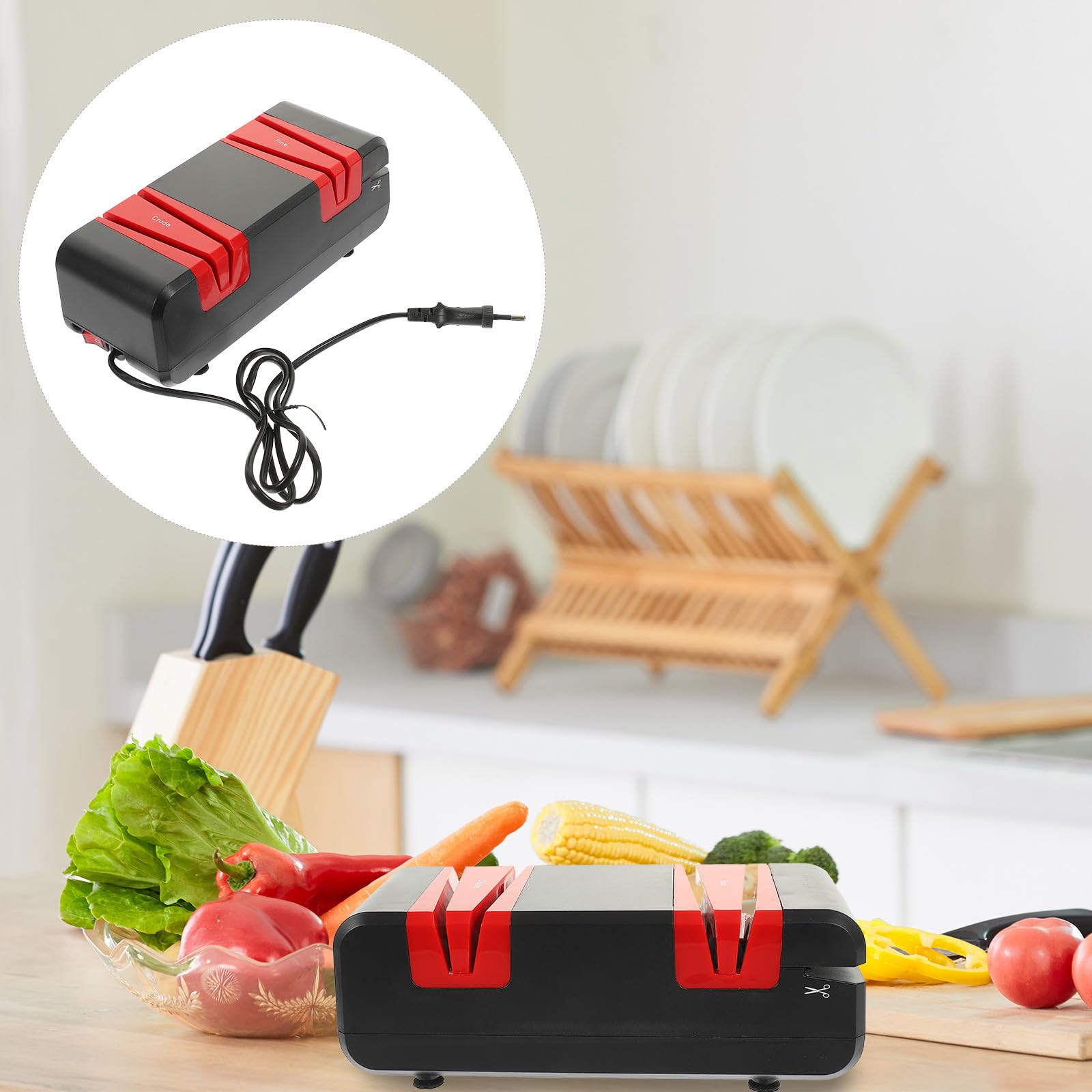 Veemoon Affûteur Électrique pour Couteaux et Ciseaux Cuisine, Moteur Cuivre 60w, Noir Rouge, Affûteur Multi-usages Domestique, Usage Maison, Appareil D’aiguisage Rapide et Sûr