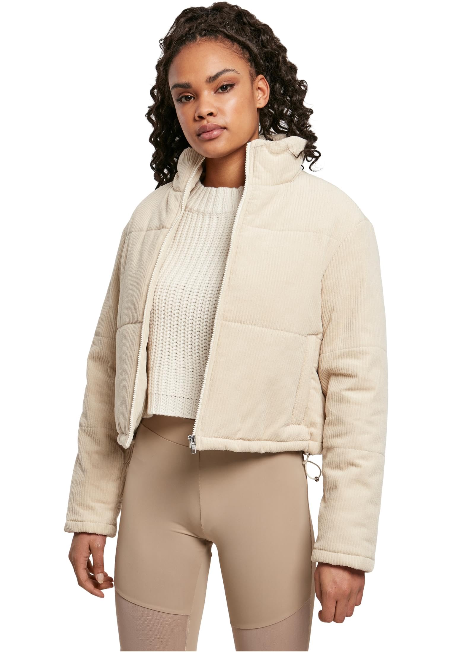 Urban Classics Women's Ladies Corduroy Puffer Jacket, whitesand, XL