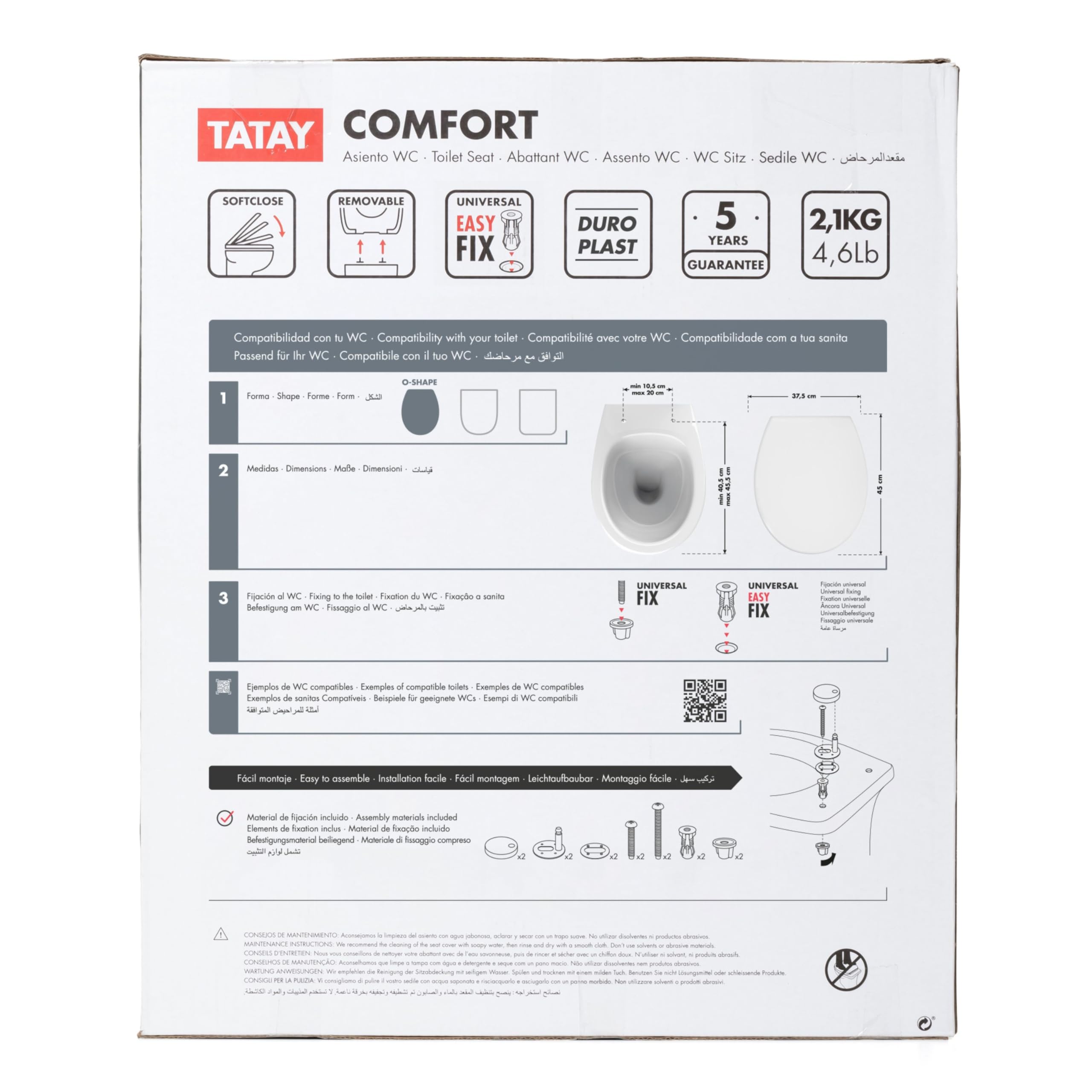 TATAY Tapa WC Comfort Fácil de Limpiar Gran Resistencia y Anti Bacteriana | Tapa WC | Diseño Universal | Duroplast Universal Caída Amortiguada | Montaje Rápido y Fácil | Forma Ovalada | Modelo - Shell