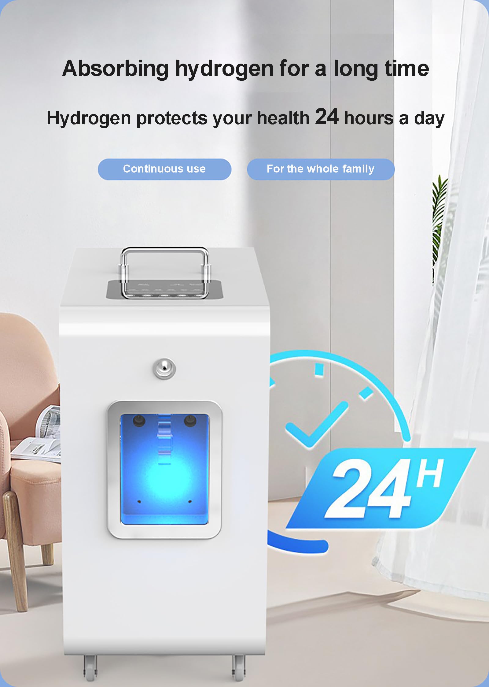 Urządzenie do inhalacji wodorem z uniwersalnym kołem, generator H2 o wysokiej czystości 99,99%, gaz brunatny 1500/3000 ml/min, inhalator dwuportowy, niski poziom hałasu, ekran dotykowy
