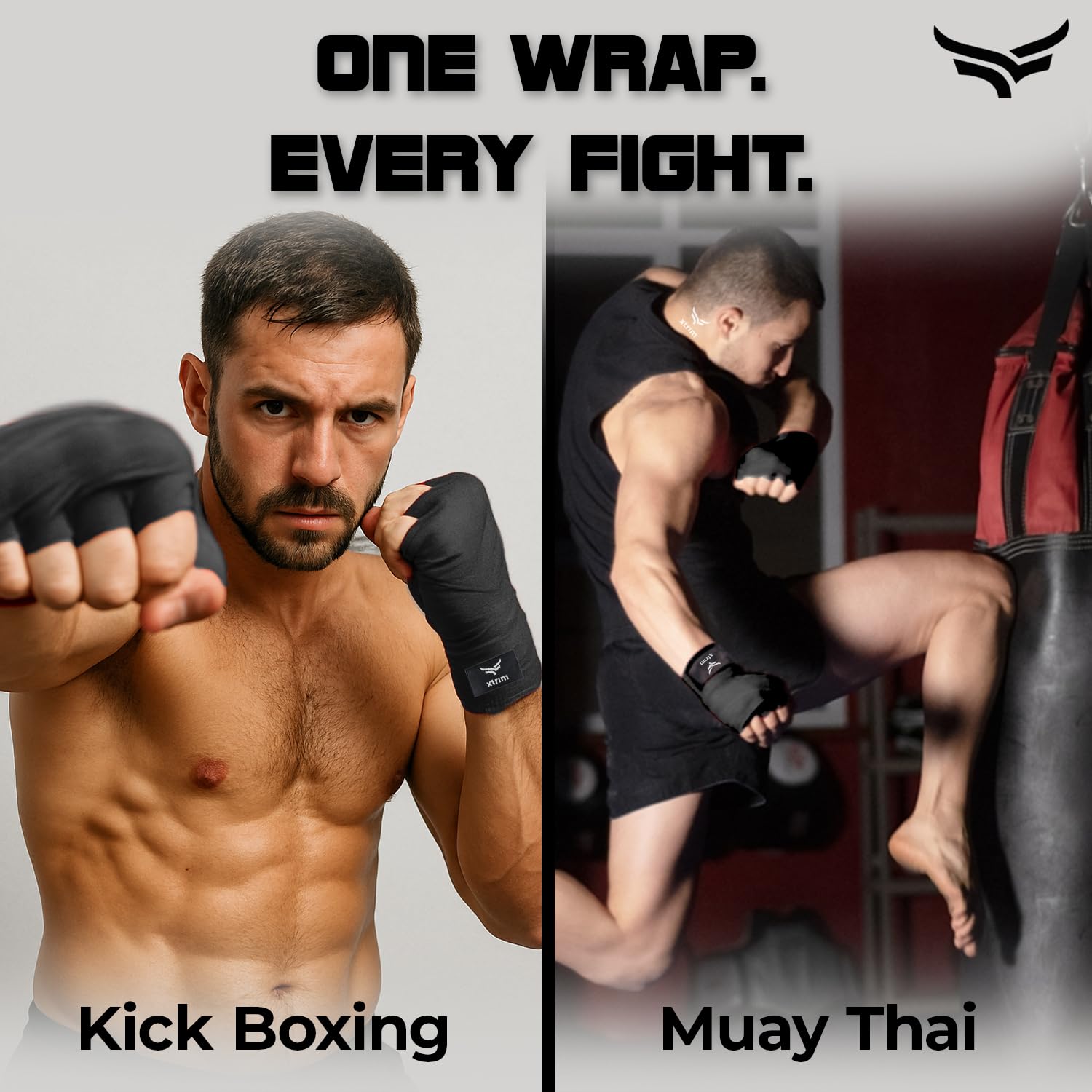 Xtrim Boxing Hand Wraps with Velcro Closure, Polyester Cotton, 5cm x 2.5m | for MMA, Muay Thai, Kickboxing, Training Accessories, Black, Set of 2 4