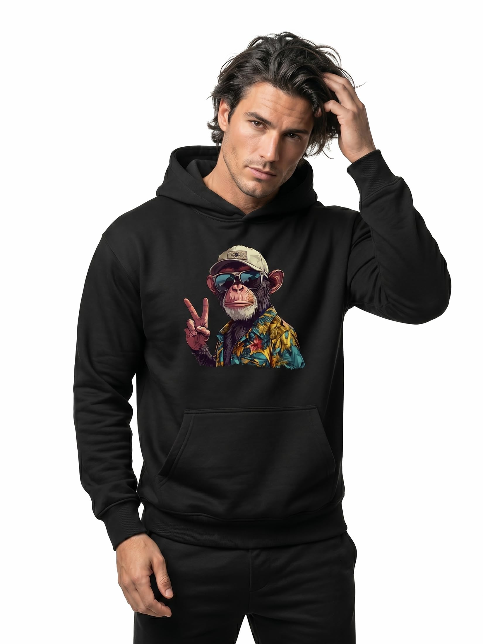 MAKAYA Sudadera con Capucha Hombre Mono - diseño Divertido Retro con Gafas Estilo Vintage