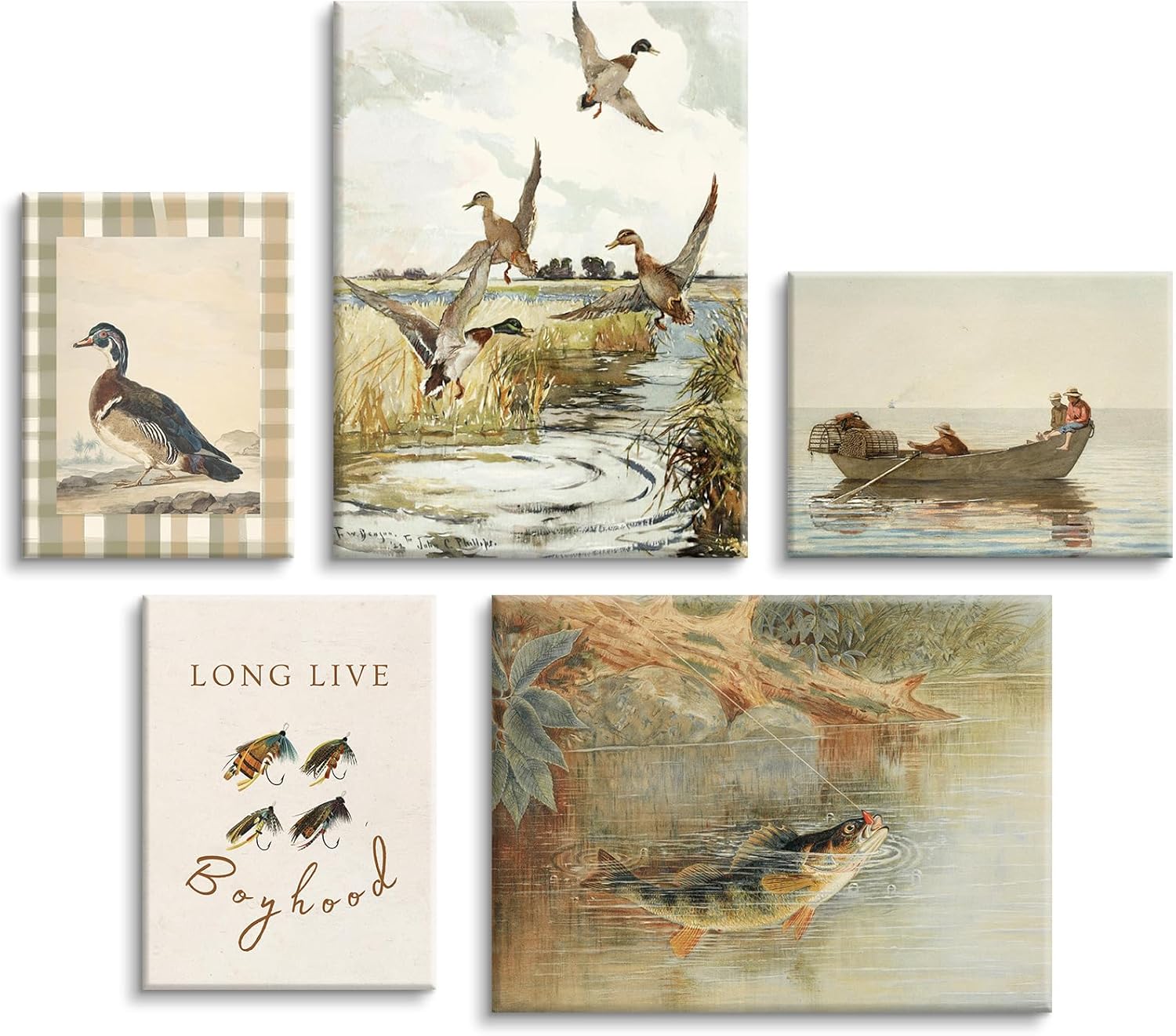 Lhoiplme Vintage Nursery Wall Art Decor Baby Boy Room Canvas Prints Fishing Hunting Nursery Wall Decor Mallard Duck Pictures Rustic Farmhouse Poster Artwork for Bedroom 8x10x5 Inch Wrapped Canvas