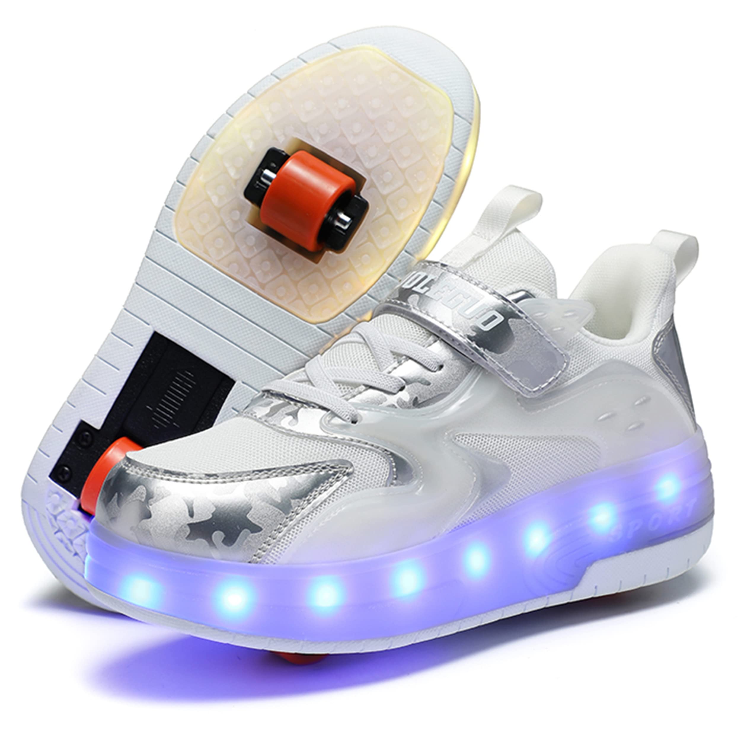 Zapatillas con Ruedas para niñas y niños, Zapatillas de Skateboard con Dos Ruedas y Luces LED, luz Ajustable con Cambio de Color, Carga USB, universales para Chicos y Chicas