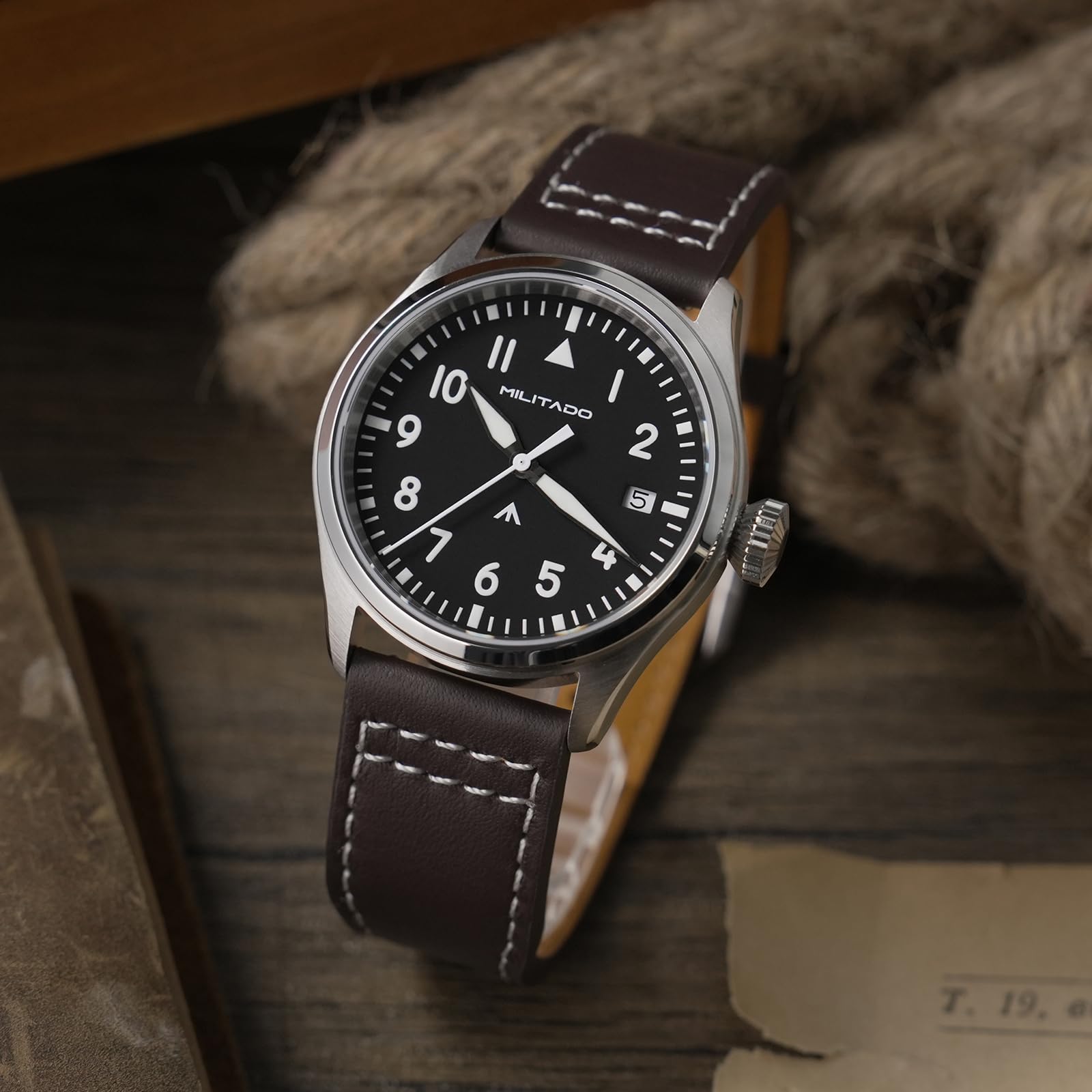 TACTICAL FROG Militado ML21 37 mm Fliegeruhr, VH31 Sweep/515 Quarzwerk, Saphirglas, BGW9 Leuchtmasse, 100 m wasserdichte Herren-Freizeituhr
