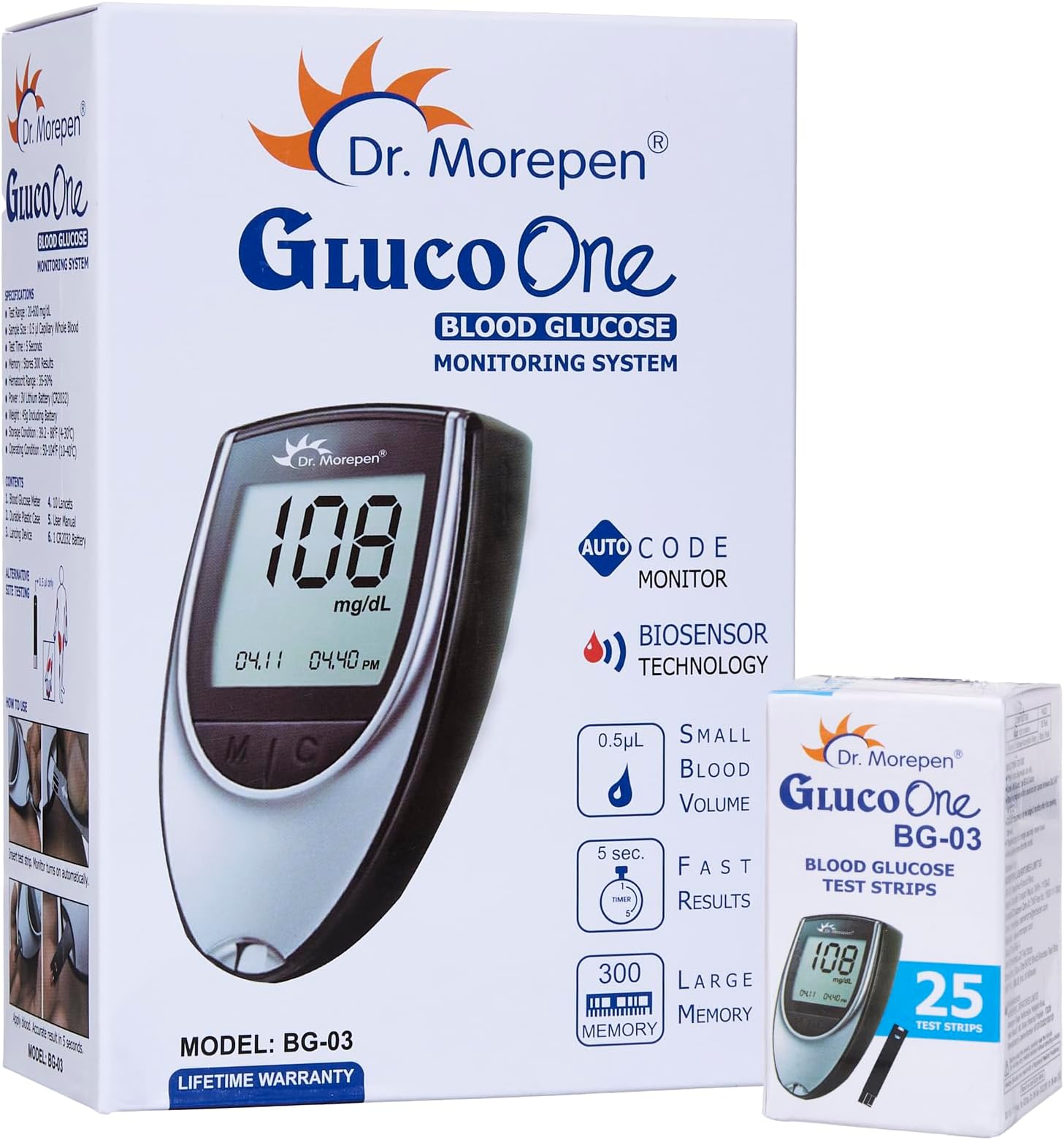 Dr. Morepen BG-03 Gluco One Glucometer, 25 Strips (Multicolor)