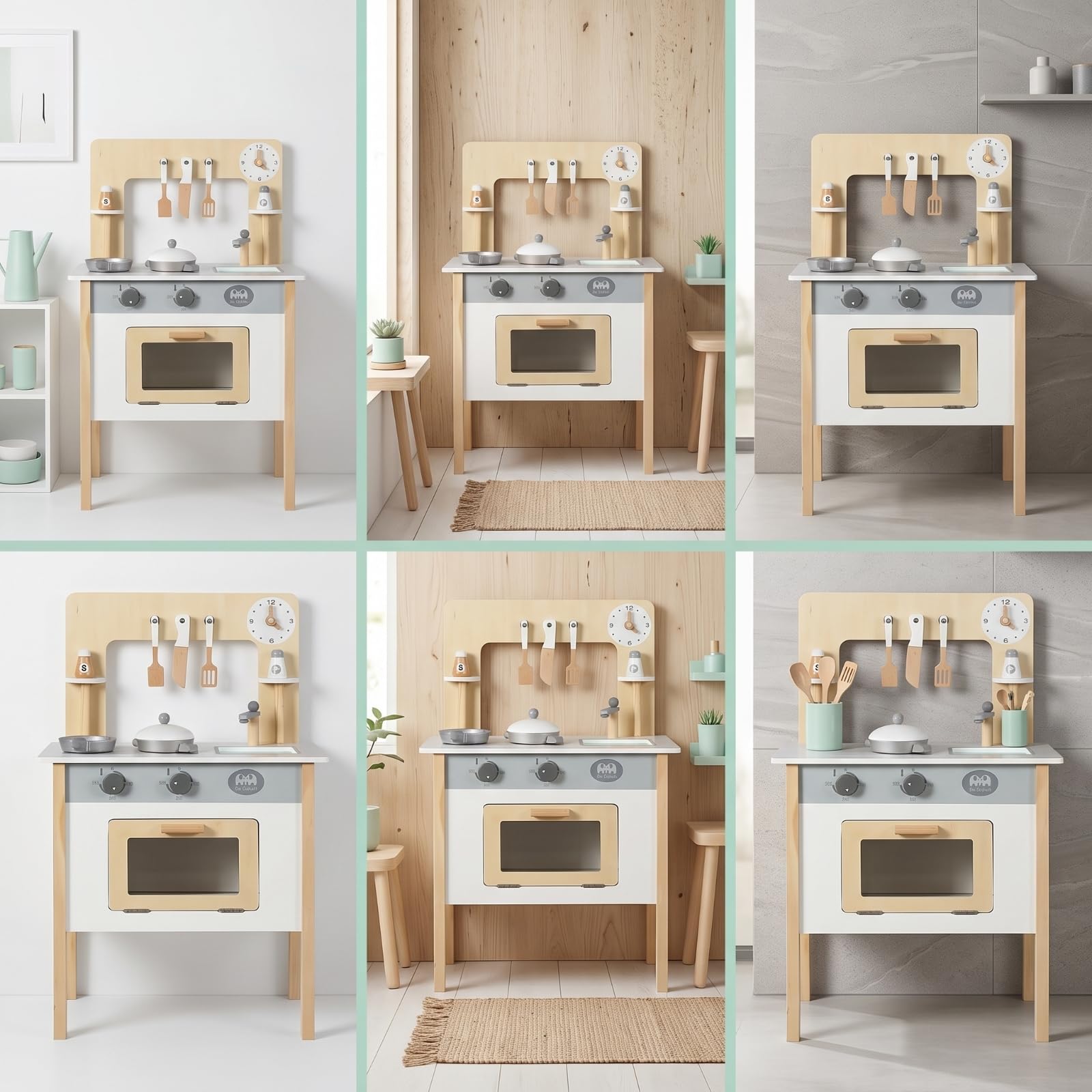 Qianly Cucina Giocattolo con Accessori Realistica Cucina Giocattolo in Legno Naturale per Bambine, Cameretta , Bianco