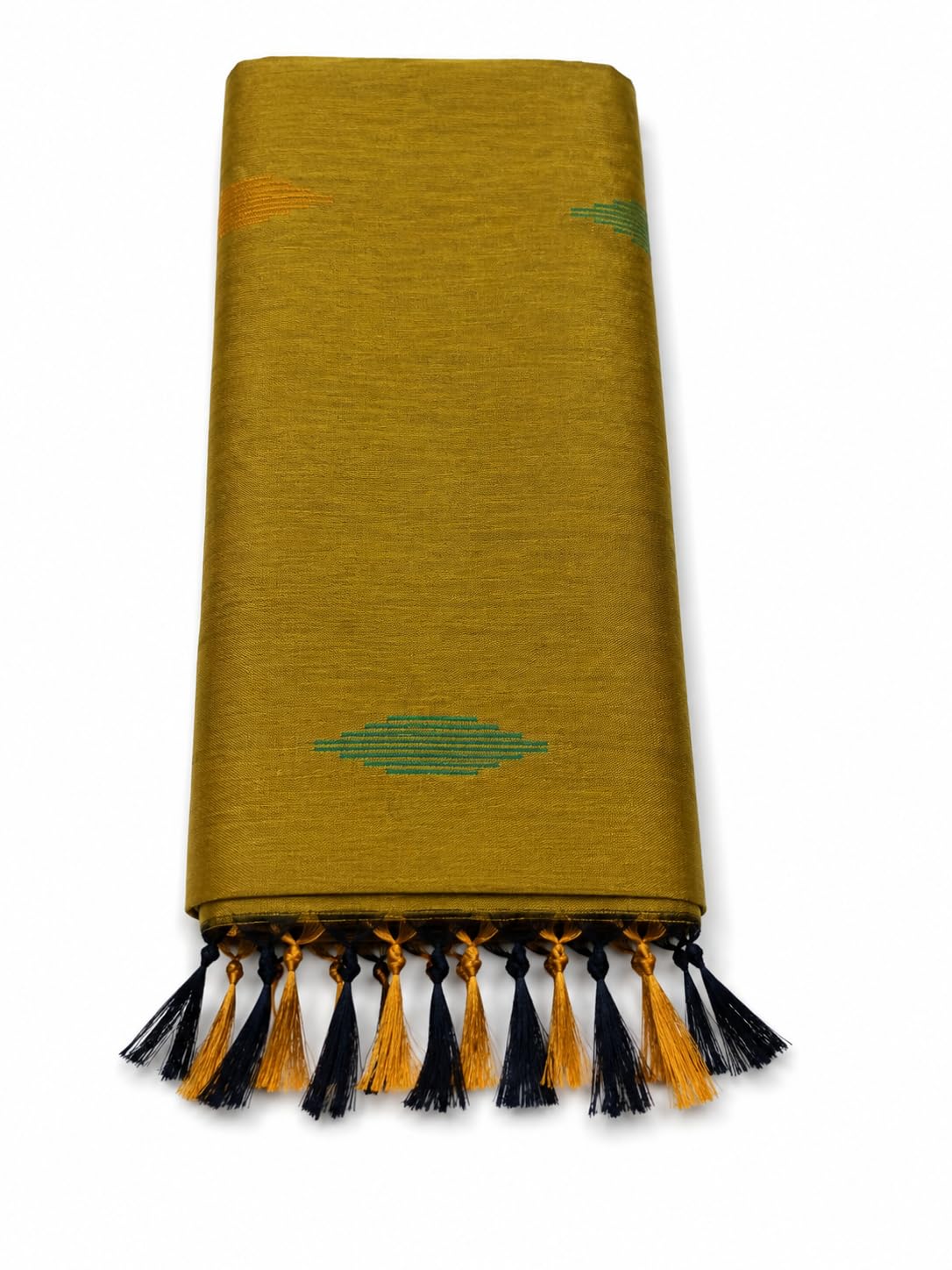 Cotton Silk Mix Saree with Blouse Piece, Mustard Yellow, Ikat Print, Zari Border, Tassel Detail-image-30