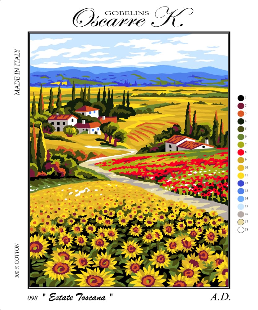 Oscarre K. gobelins Kit de medio punto de cruz completo 50 x 60 cm (bordado acabado 38,5 x 49 cm) Verano en la Toscana