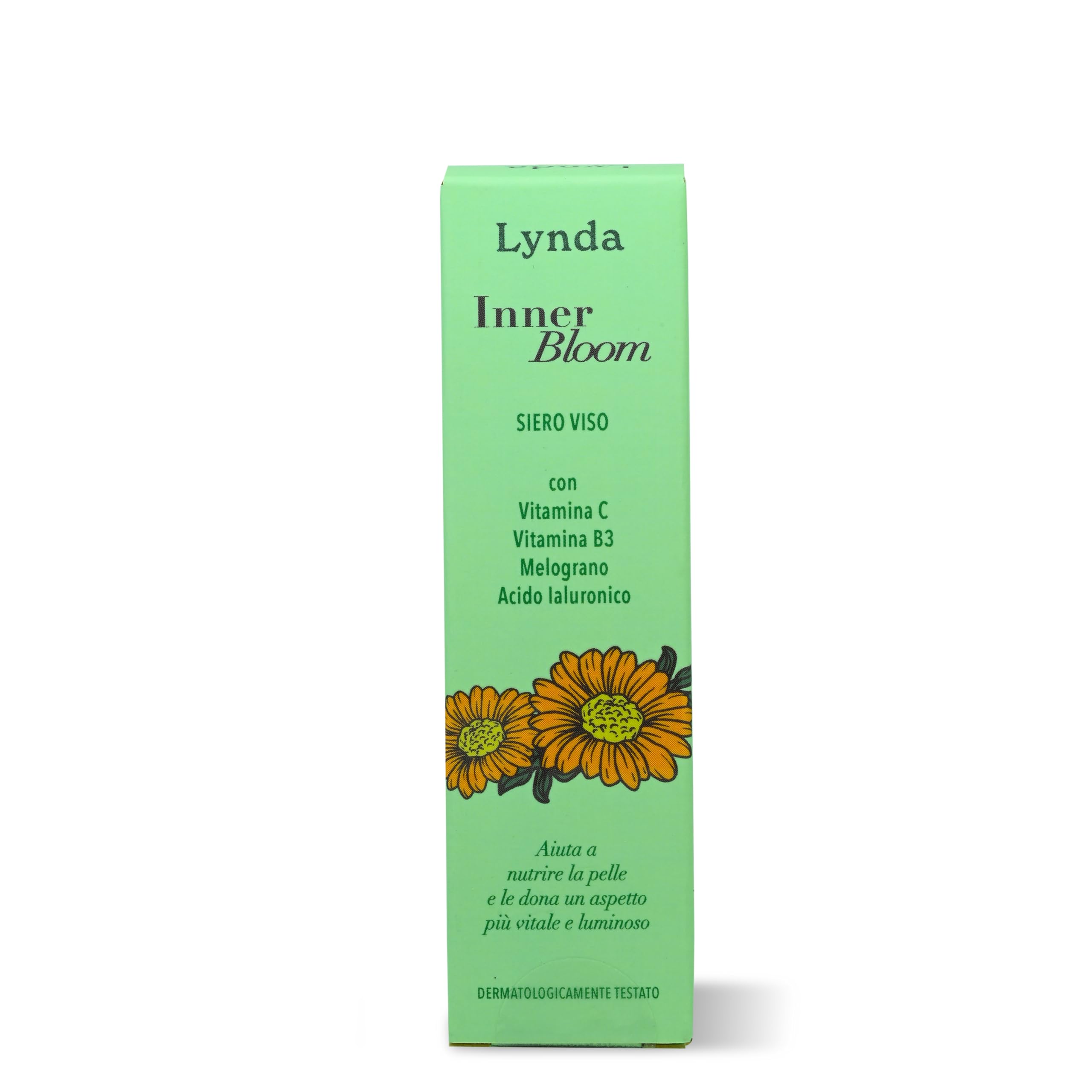 Lynda Inner Bloom, Siero Viso con Vitamina C, Vitamina B3, Melograno e Acido Ialuronico, Effetto Luminosità e Idratazione, 30 ml, Made in Italy