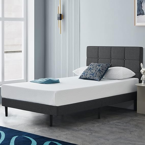 Molblly Upholstered Twin Size Platform Bed Frame with Headboard and