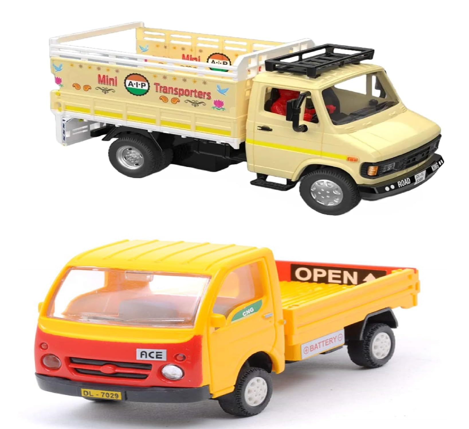 Sheel Toy Trucks Combo Pack Ace ToyTruck and 407 Pickup with Openable Rear Door - Realistic Replicas for Kids and Collectors - Multicolor