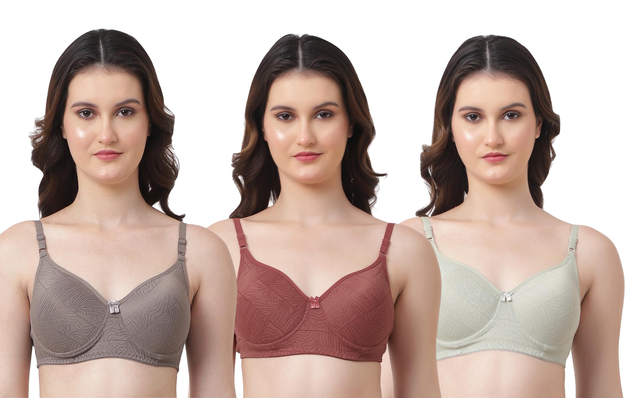 funahme Everday Lightly Padded Full Coverage Non Wired Cotton T-Shirt Bra Women's for Girls Combo Pack of 3-picture-11