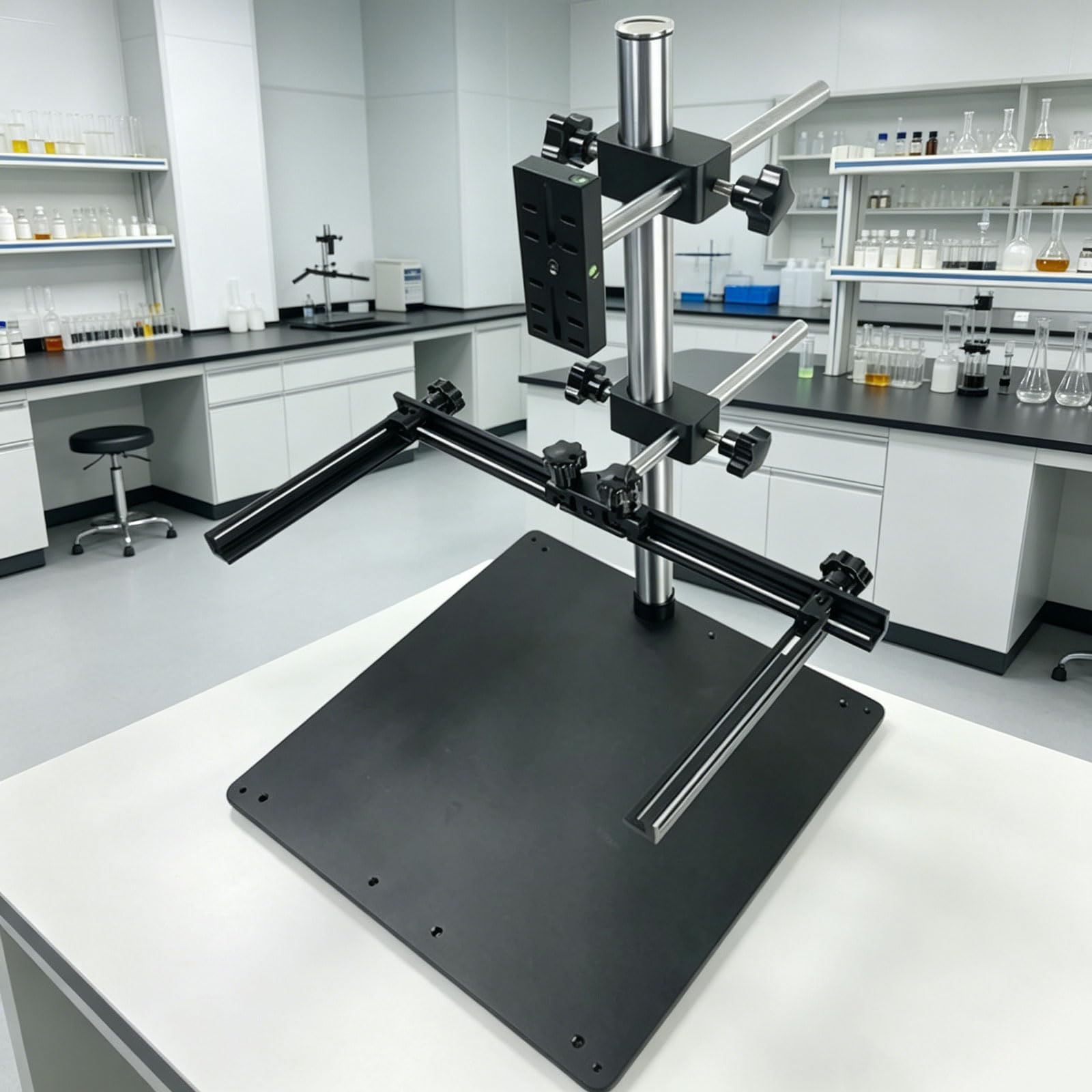 Supporto per esperimenti per fotocamera industriale con misuratore di livellamento, staffa di supporto per microscopio, rack leggero pieghevole, piastra di base da 30,5 cm, staffa universale per uso