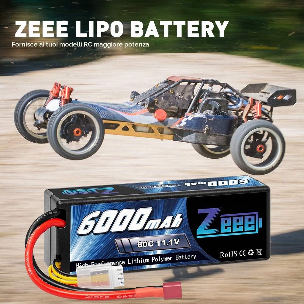 Zeee 3S Lipo Batteria 11,1V 80C 6000mAh Batteria RC Hardcase con Connectore Deans T Spina per RC Evader BX RC Veicolo Auto LKW Truggy RC Nave RC Modells RC Hobby